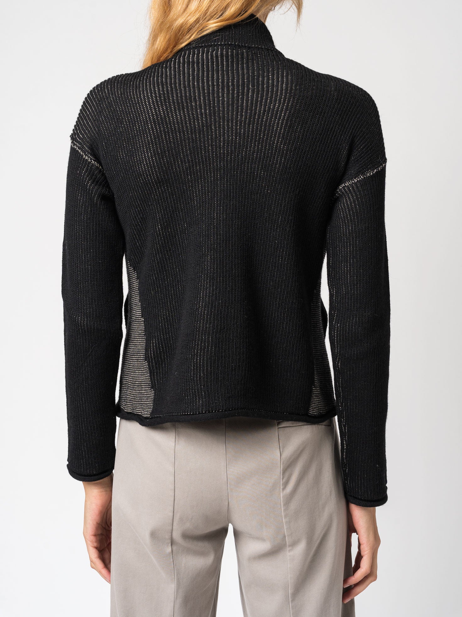 Zipped knitted jacket in two-tone ribbed