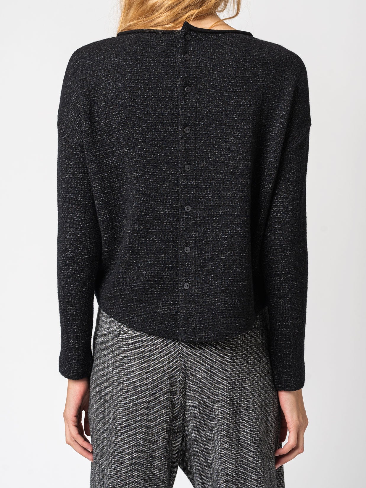 Micro-Patterned Jacquard Knit with Back Buttons