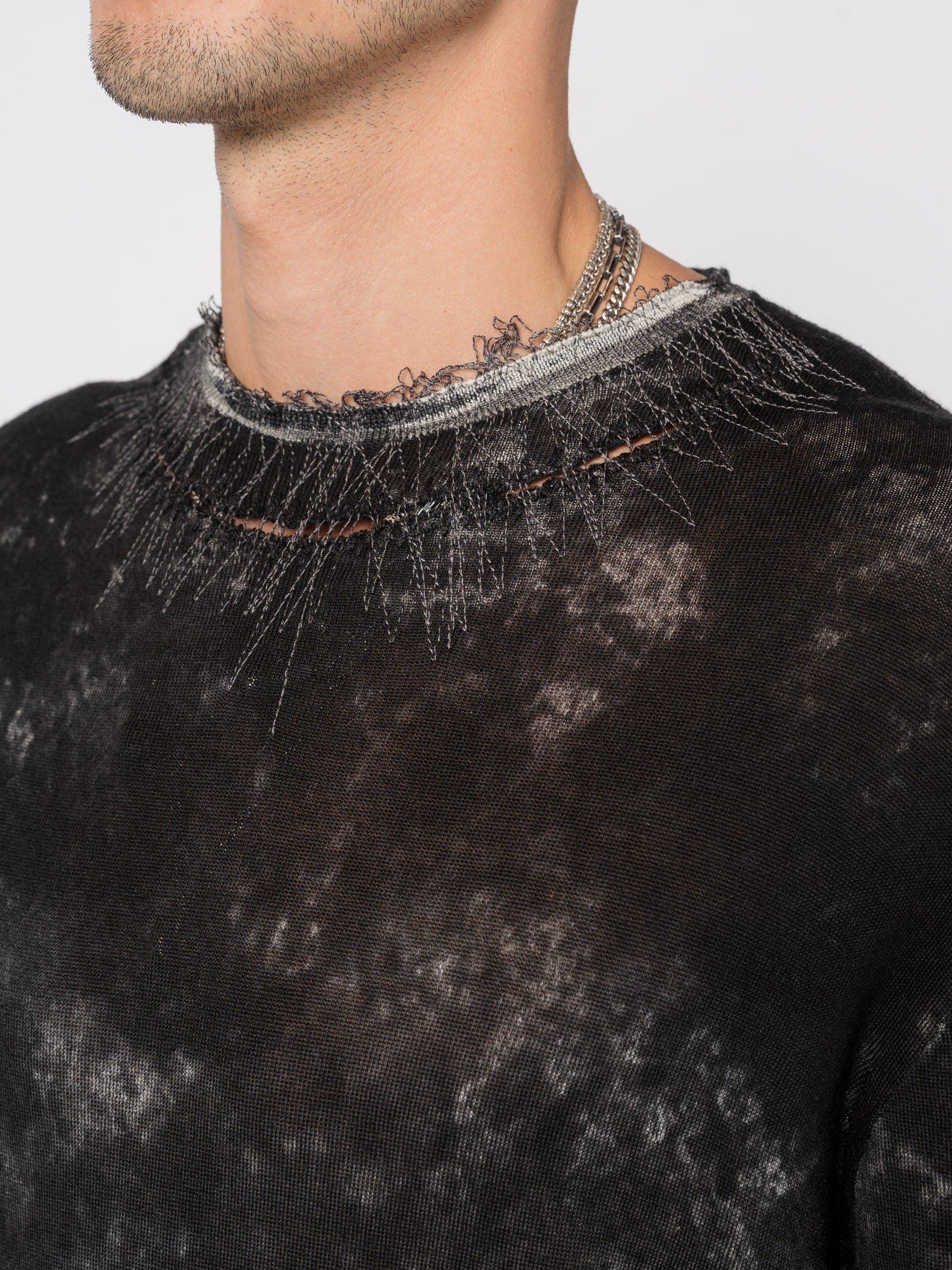 Wool Knit with Destroy Embroidery