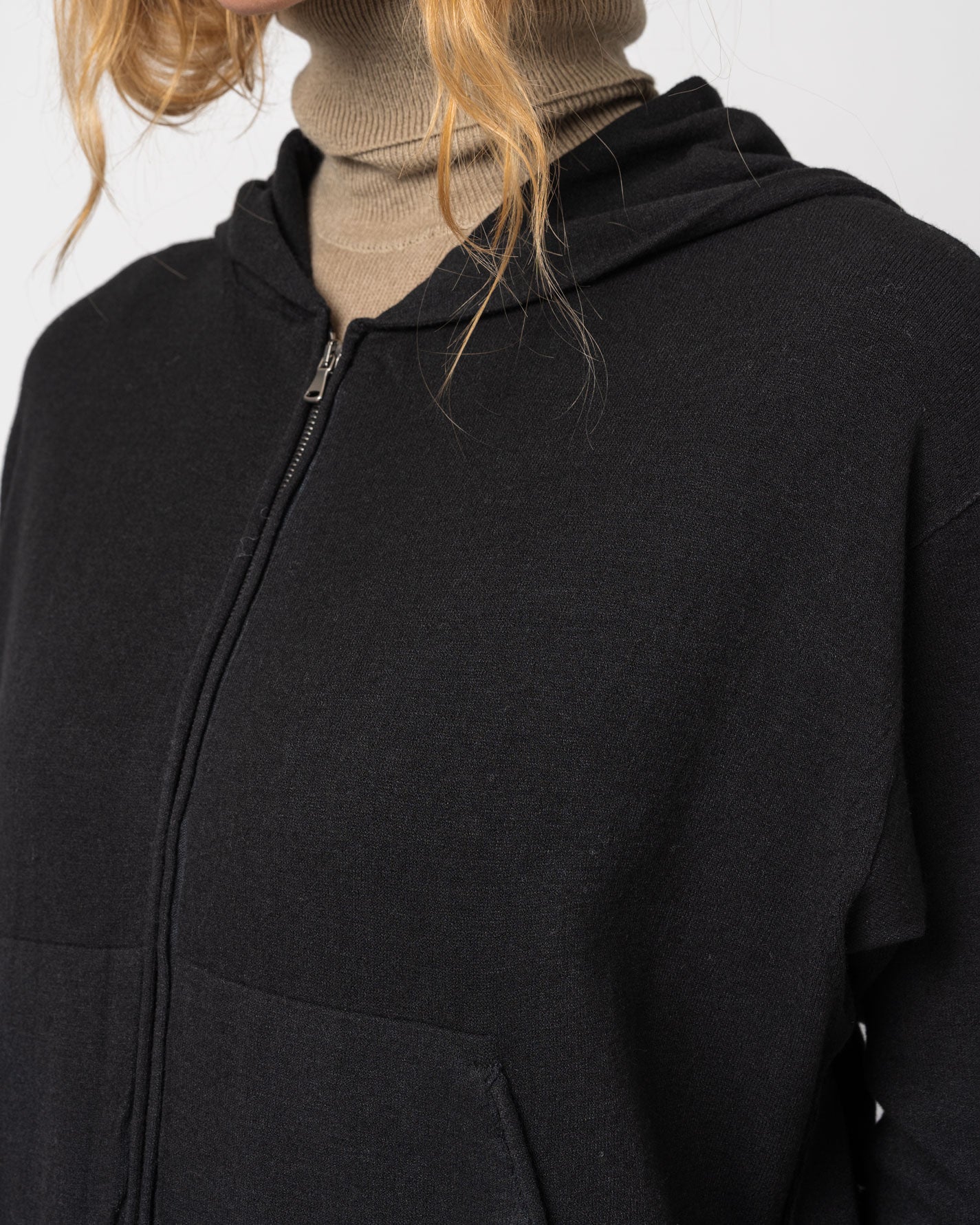 Viscose and Wool Zipped Maxi Hoodie