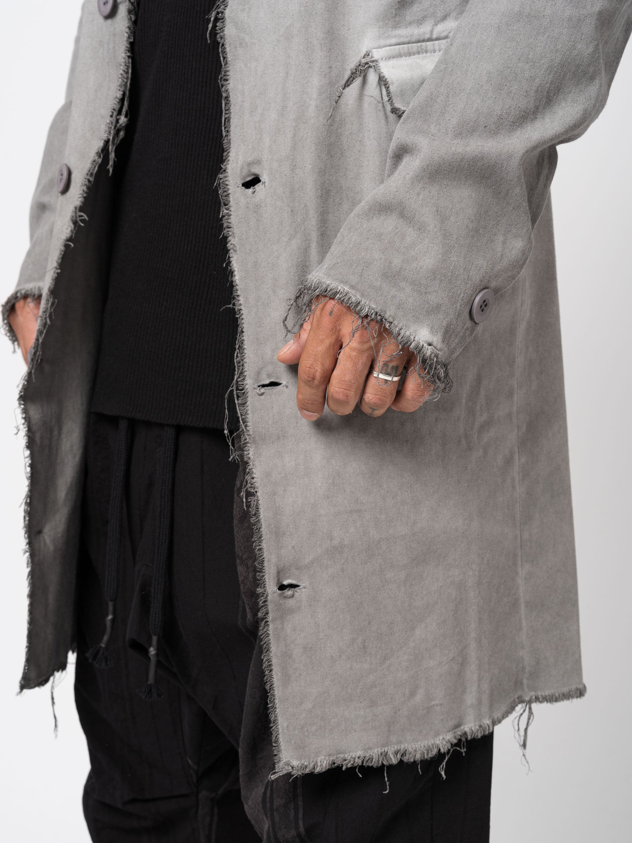 Long Frayed Edge Button-Up Jacket