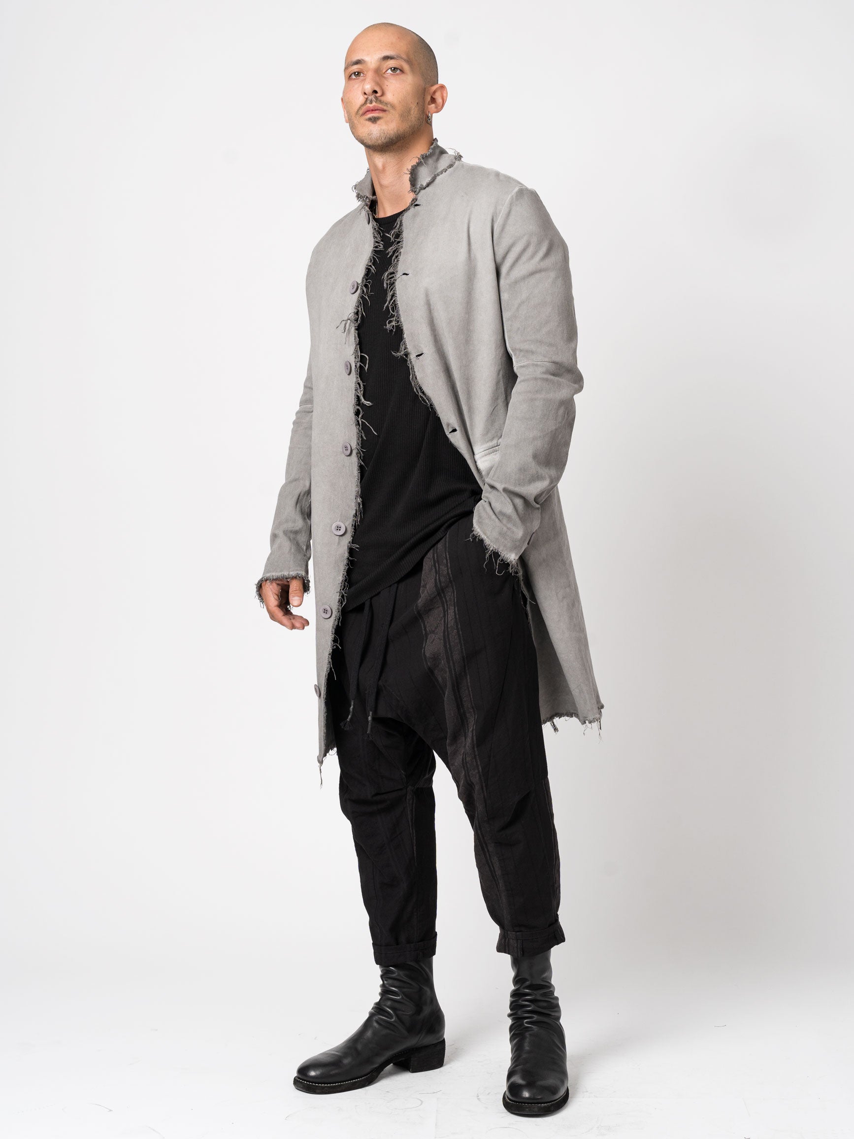 Long Frayed Edge Button-Up Jacket