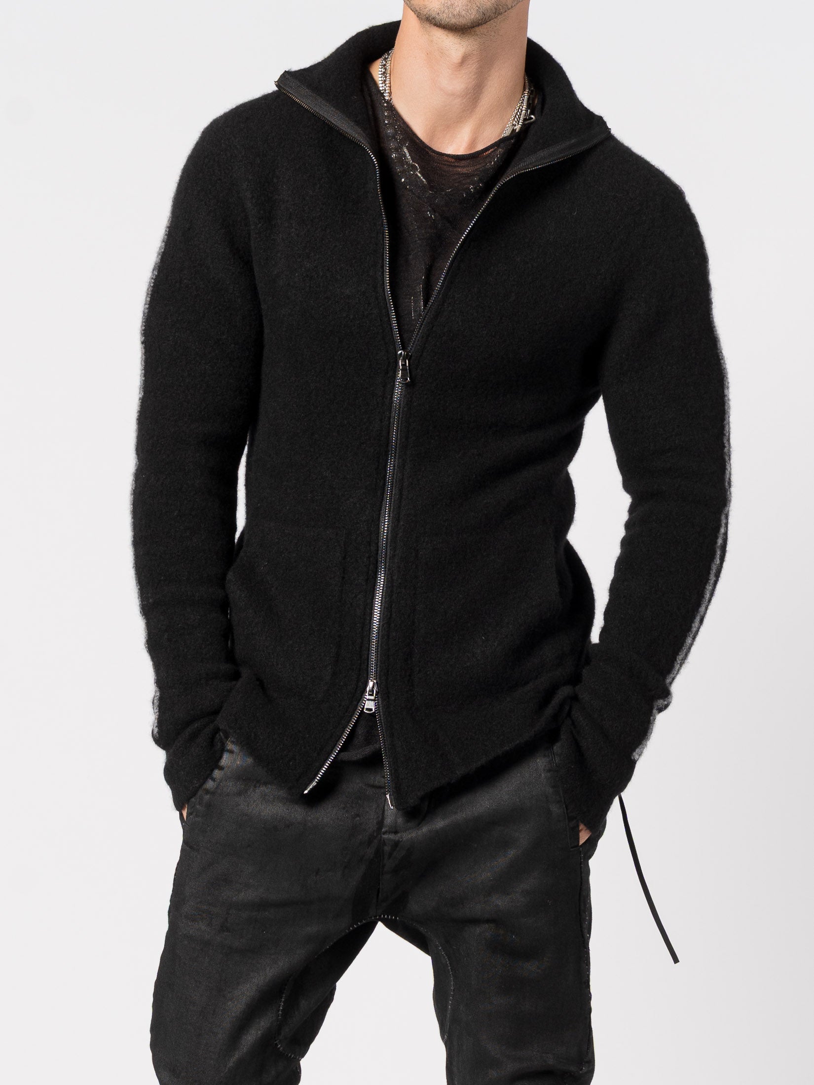 Brushed Cashmere Silk Zip Cardigan