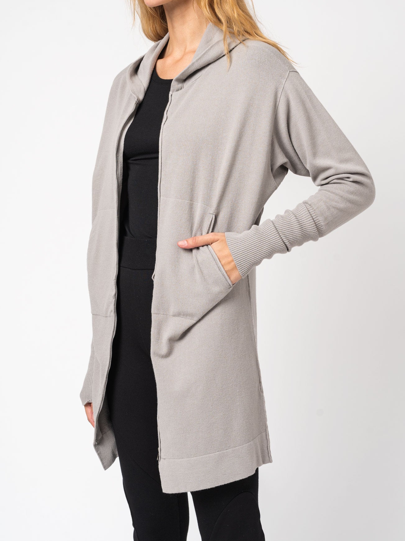 Viscose and Wool Zipped Maxi Hoodie