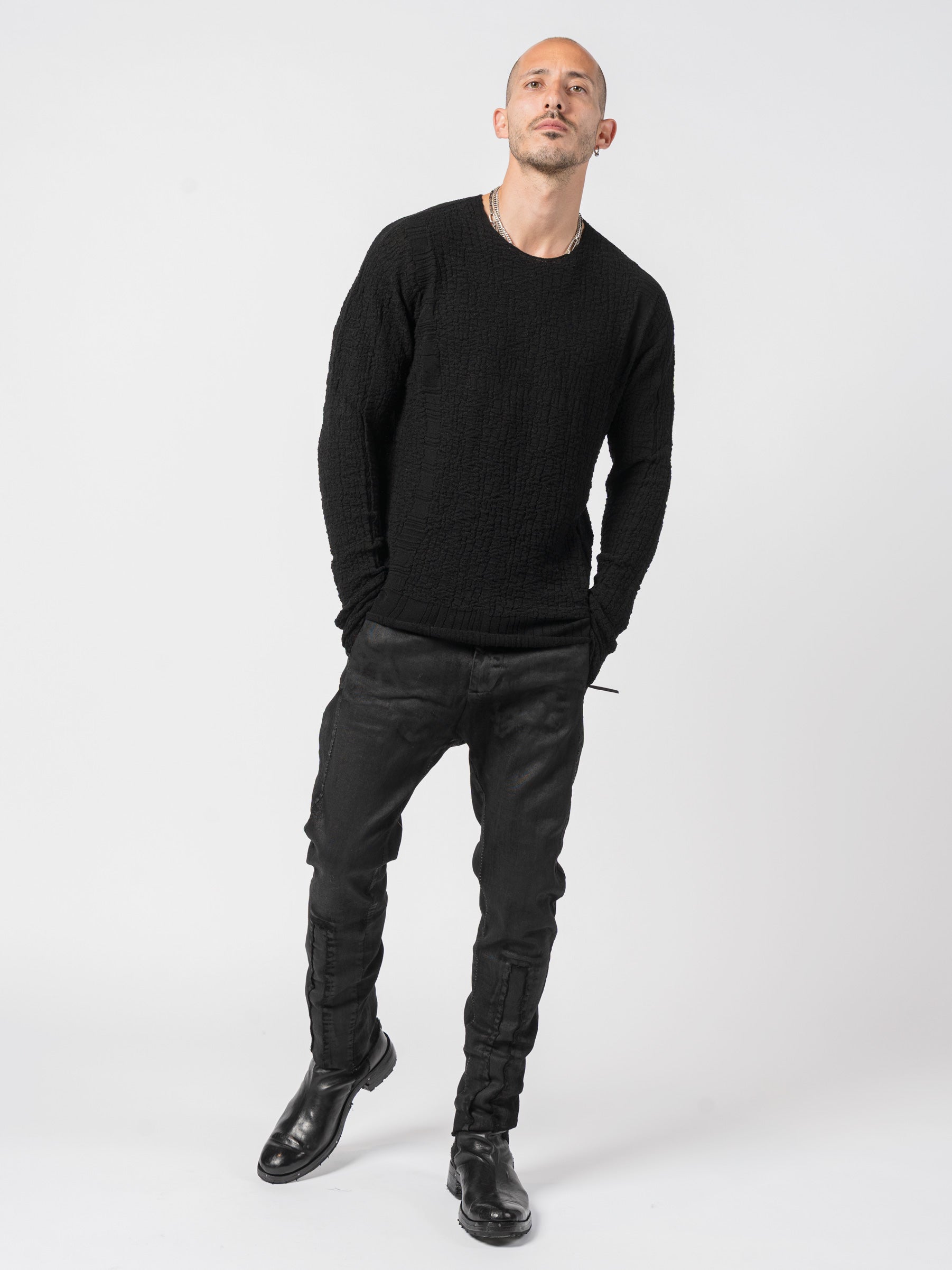 Textured Mixed-Fabric Knit