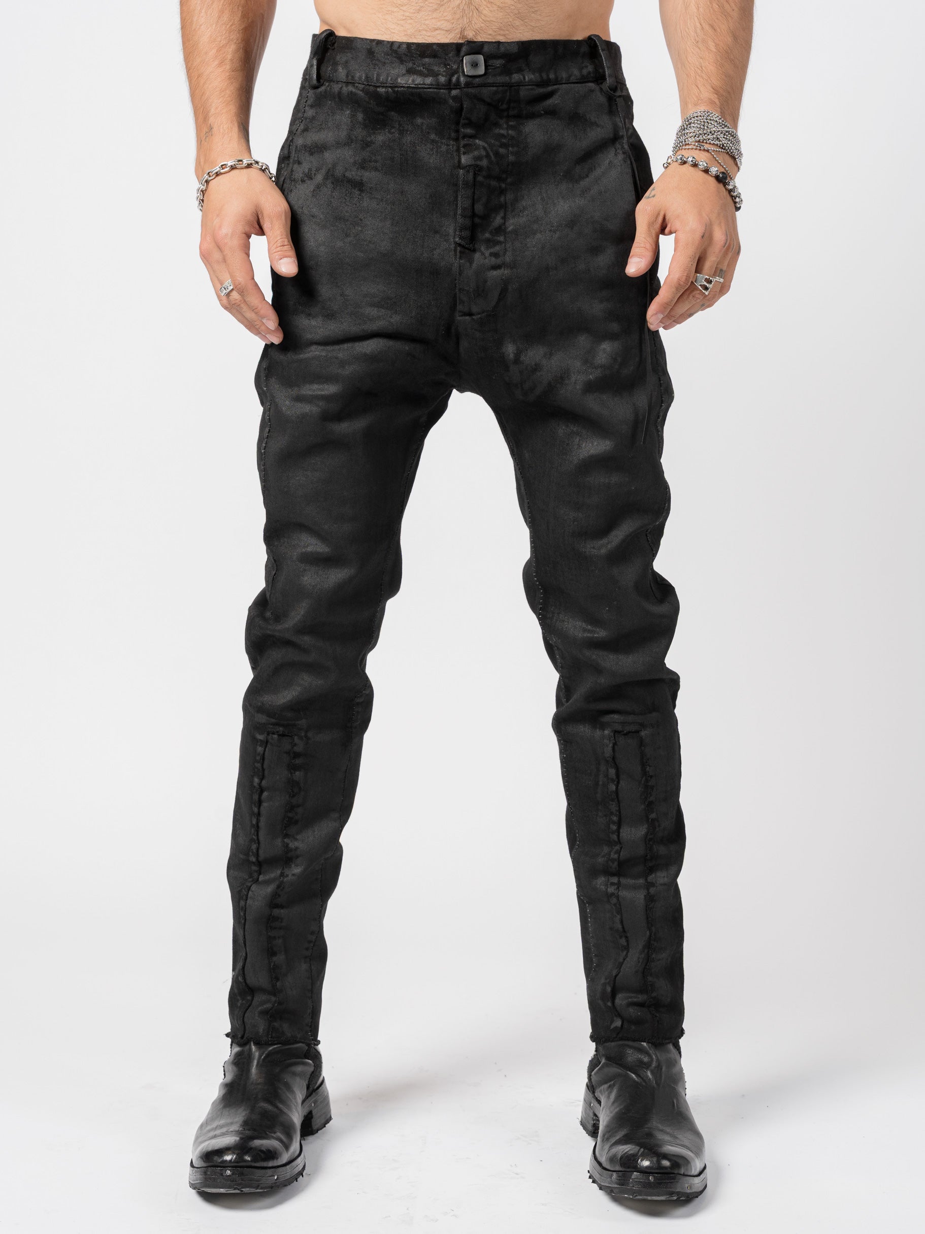 Coated Stretch Cotton Stitched Pants