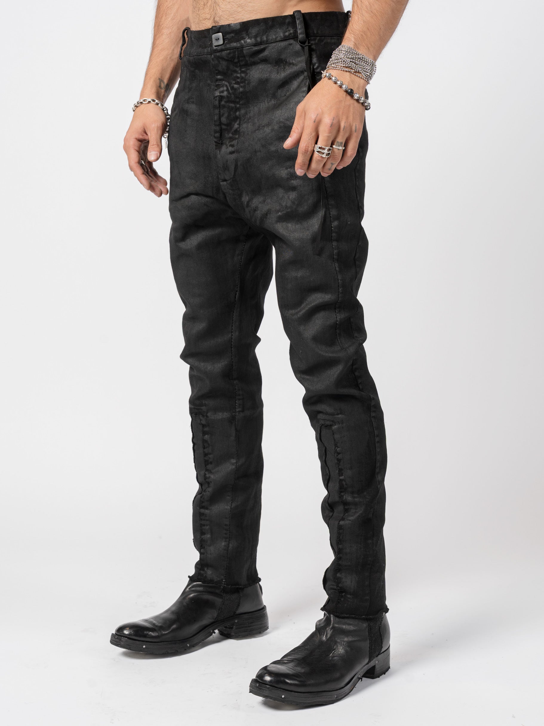 Coated Stretch Cotton Stitched Pants