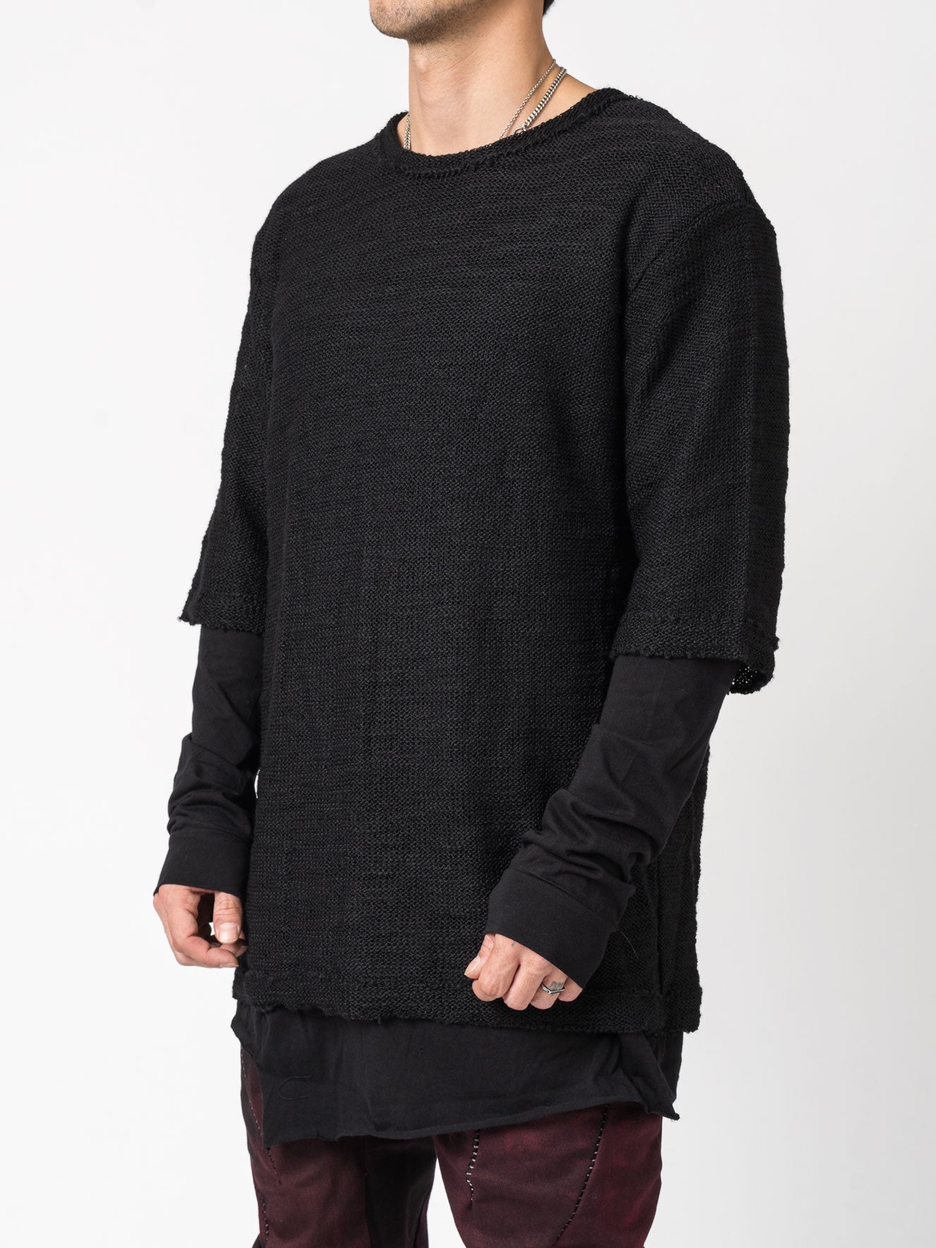 Knit x Cotton Jersey Layered T-Shirt