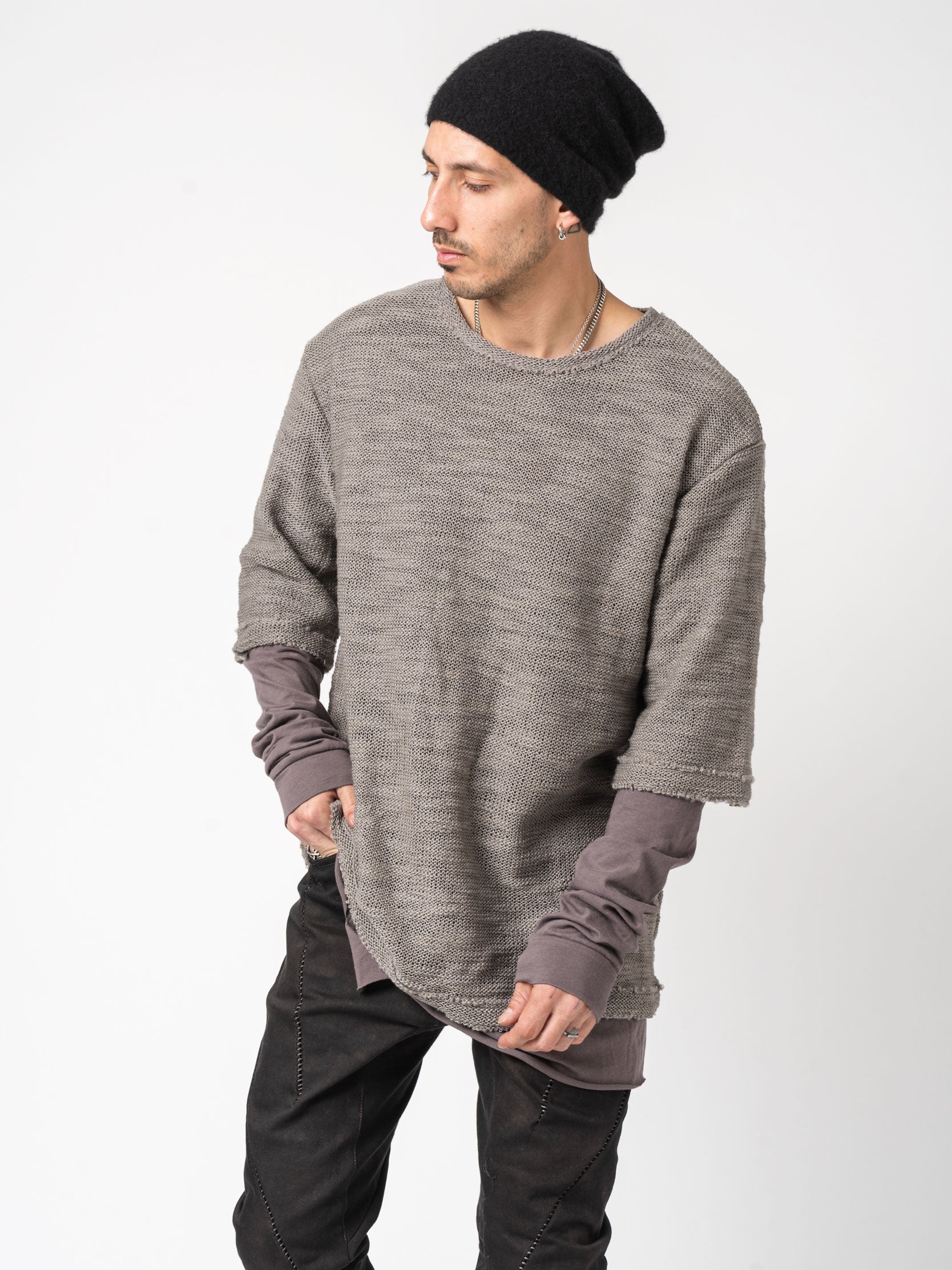 Knit x Cotton Jersey Layered T-Shirt