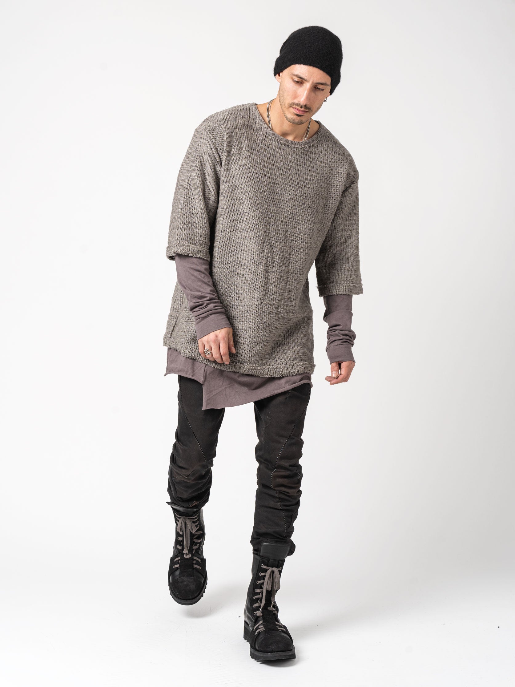 Knit x Cotton Jersey Layered T-Shirt