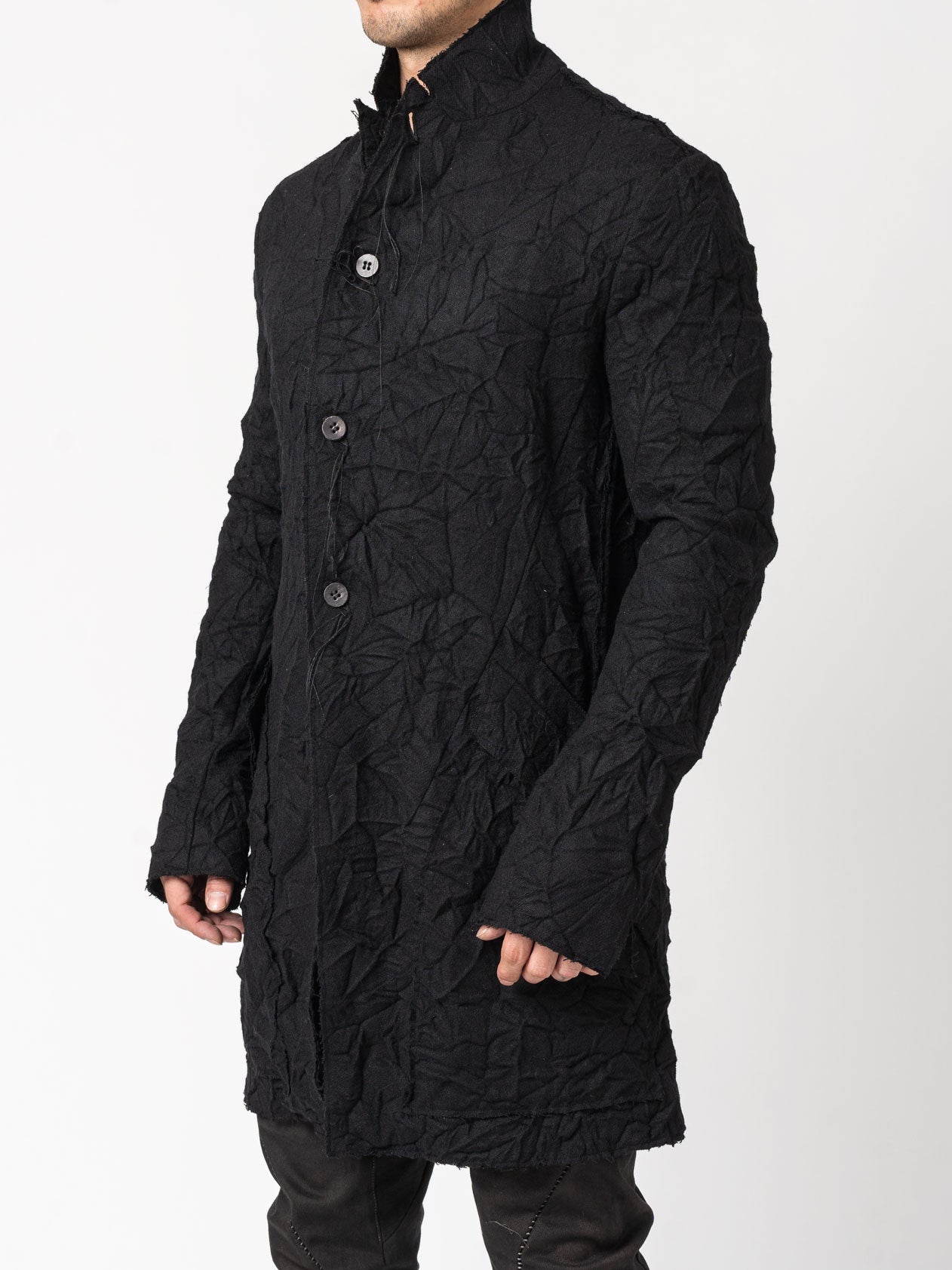 Crumpled Wool Long Jacket