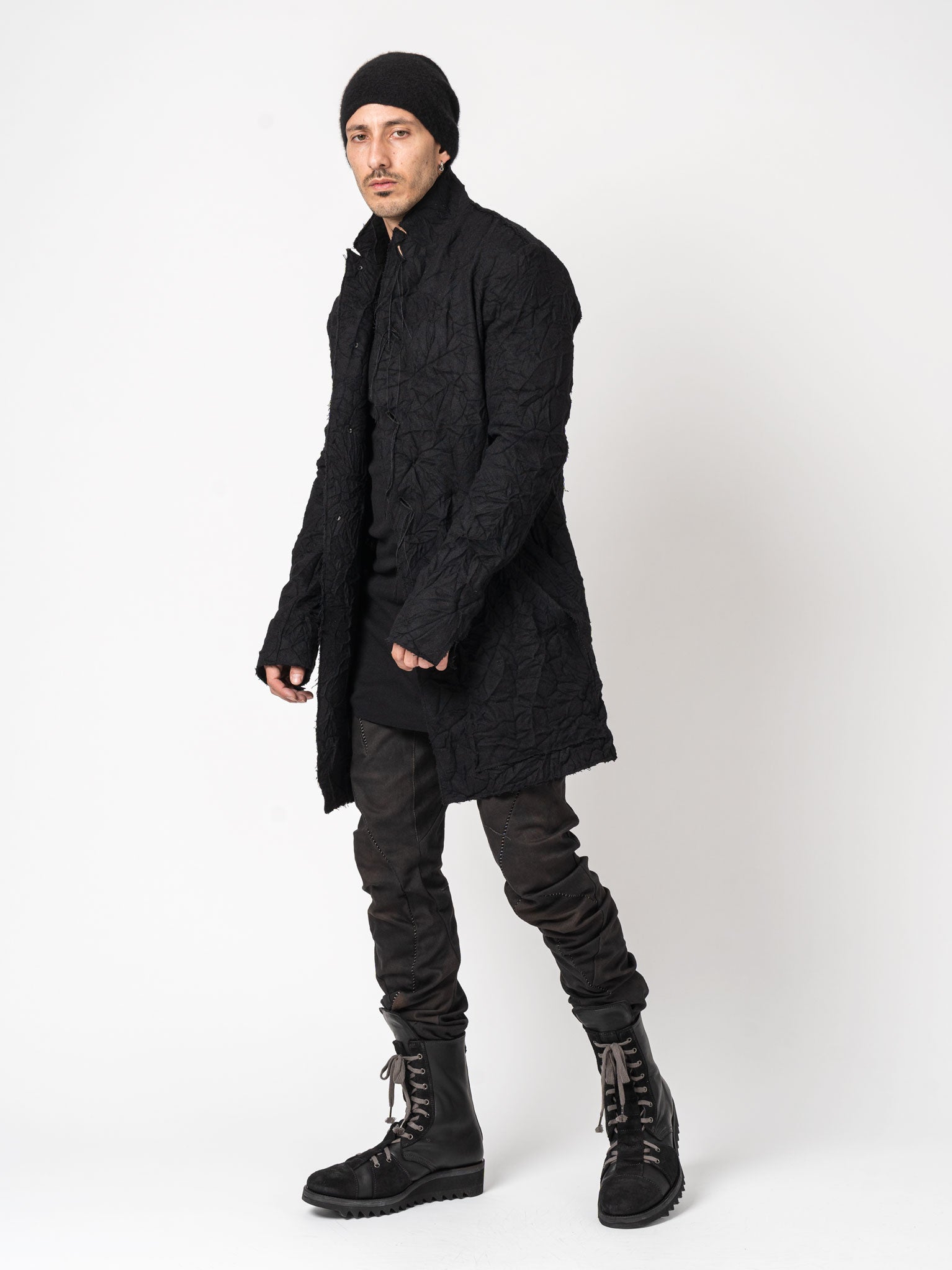 Crumpled Wool Long Jacket