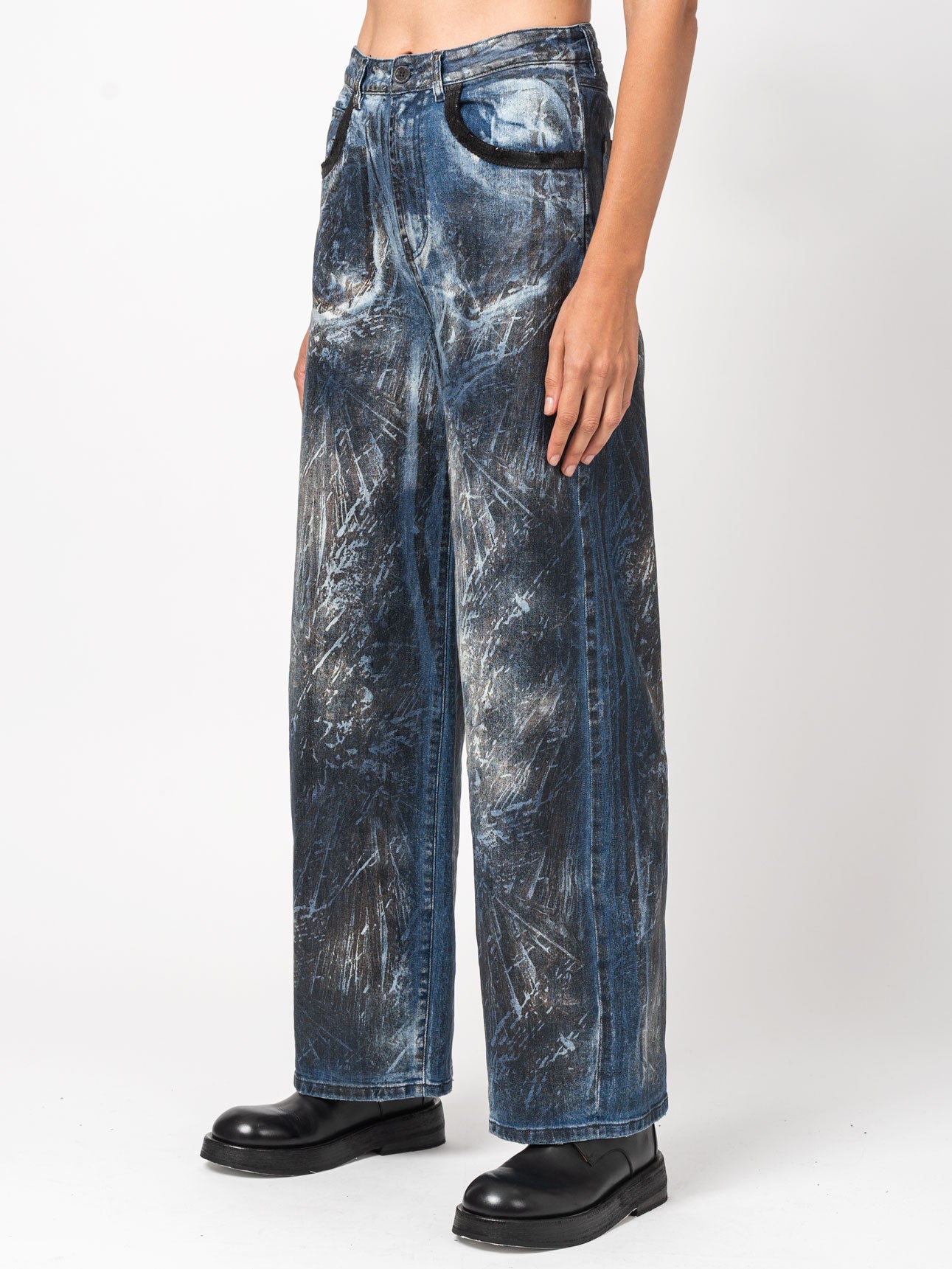 Blue Dirty Laser Wide-Leg Pants