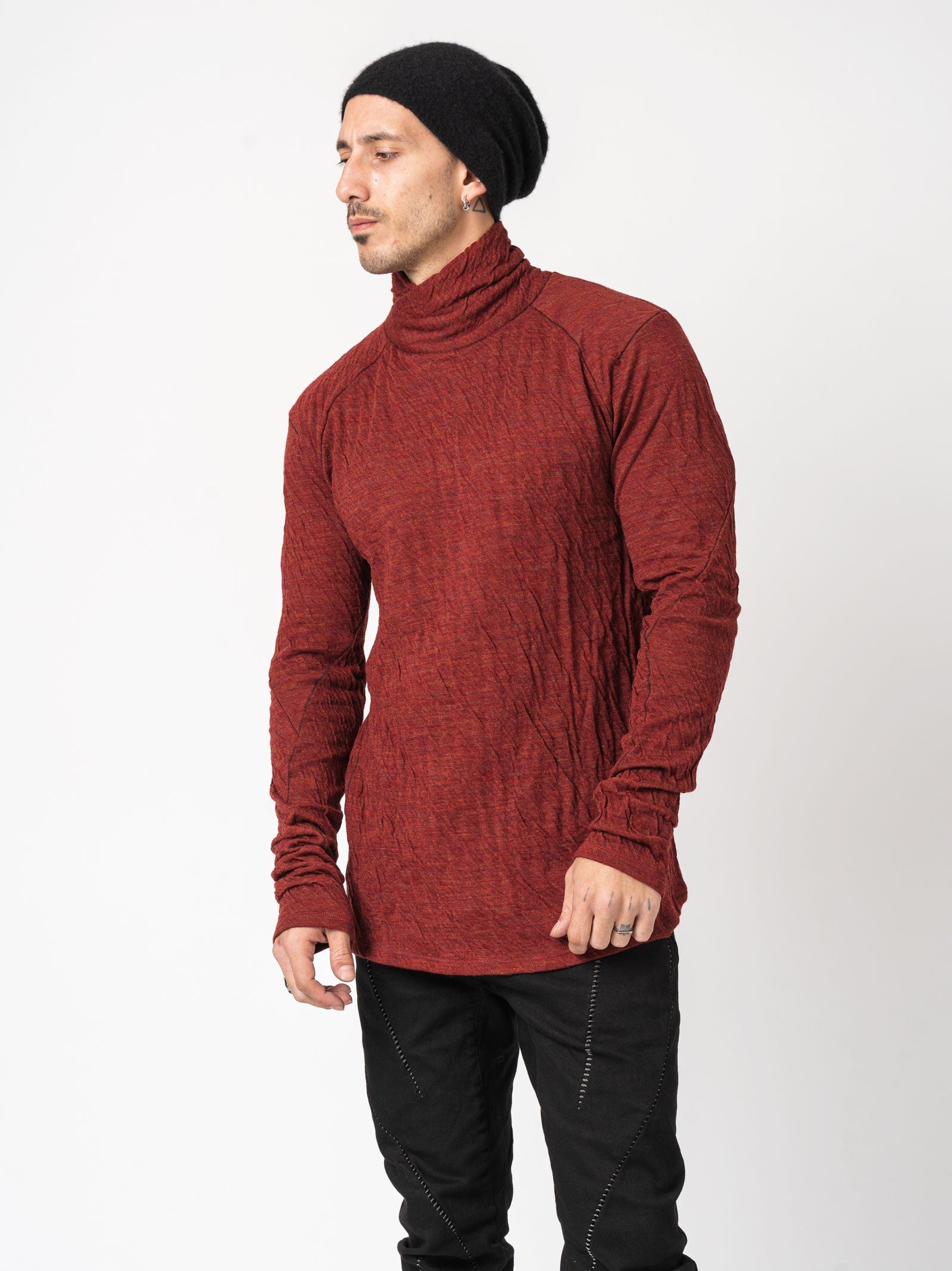 Double-Faced High-Neck Long Sleeve T-Shirt