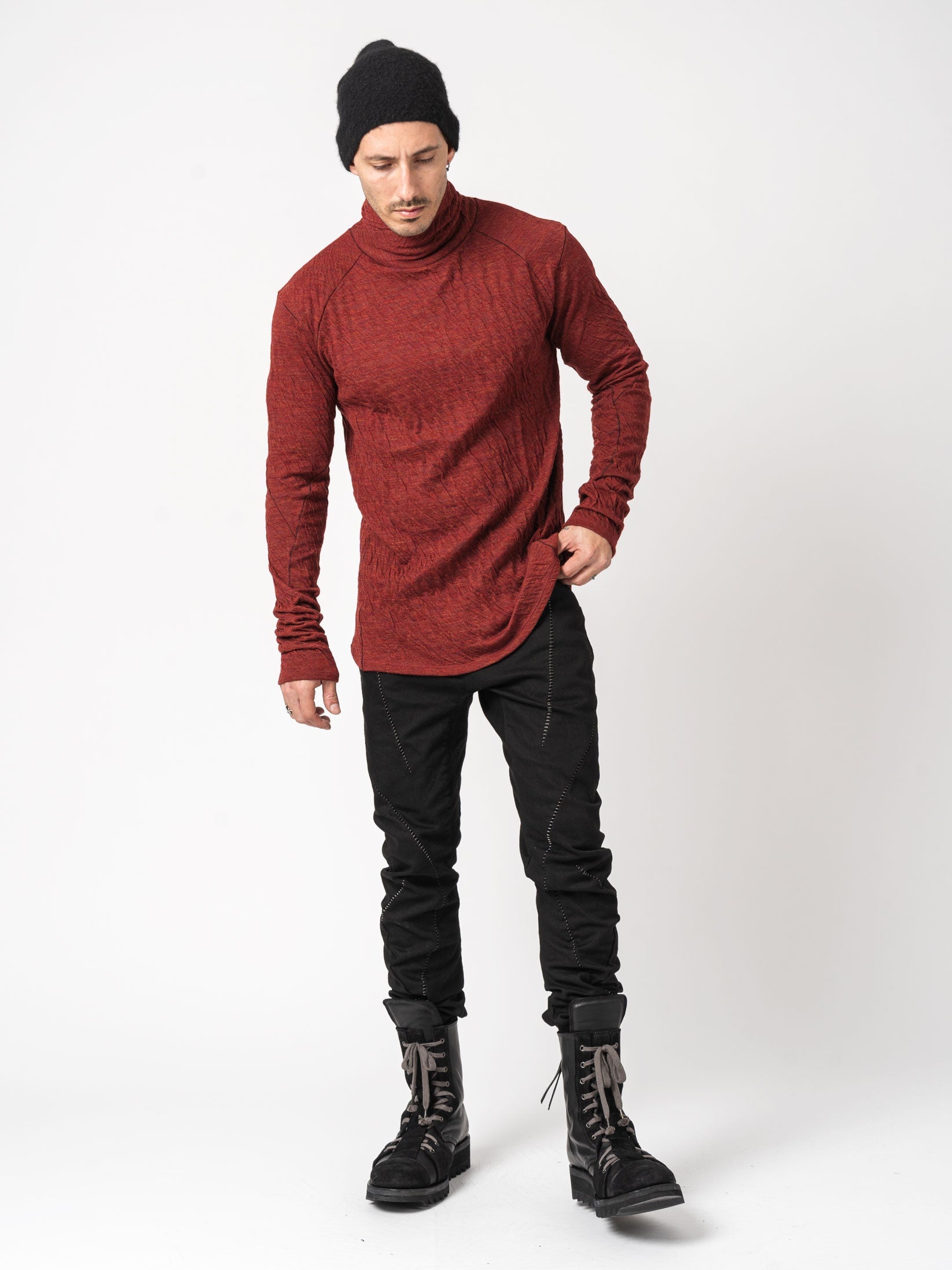 Double-Faced High-Neck Long Sleeve T-Shirt