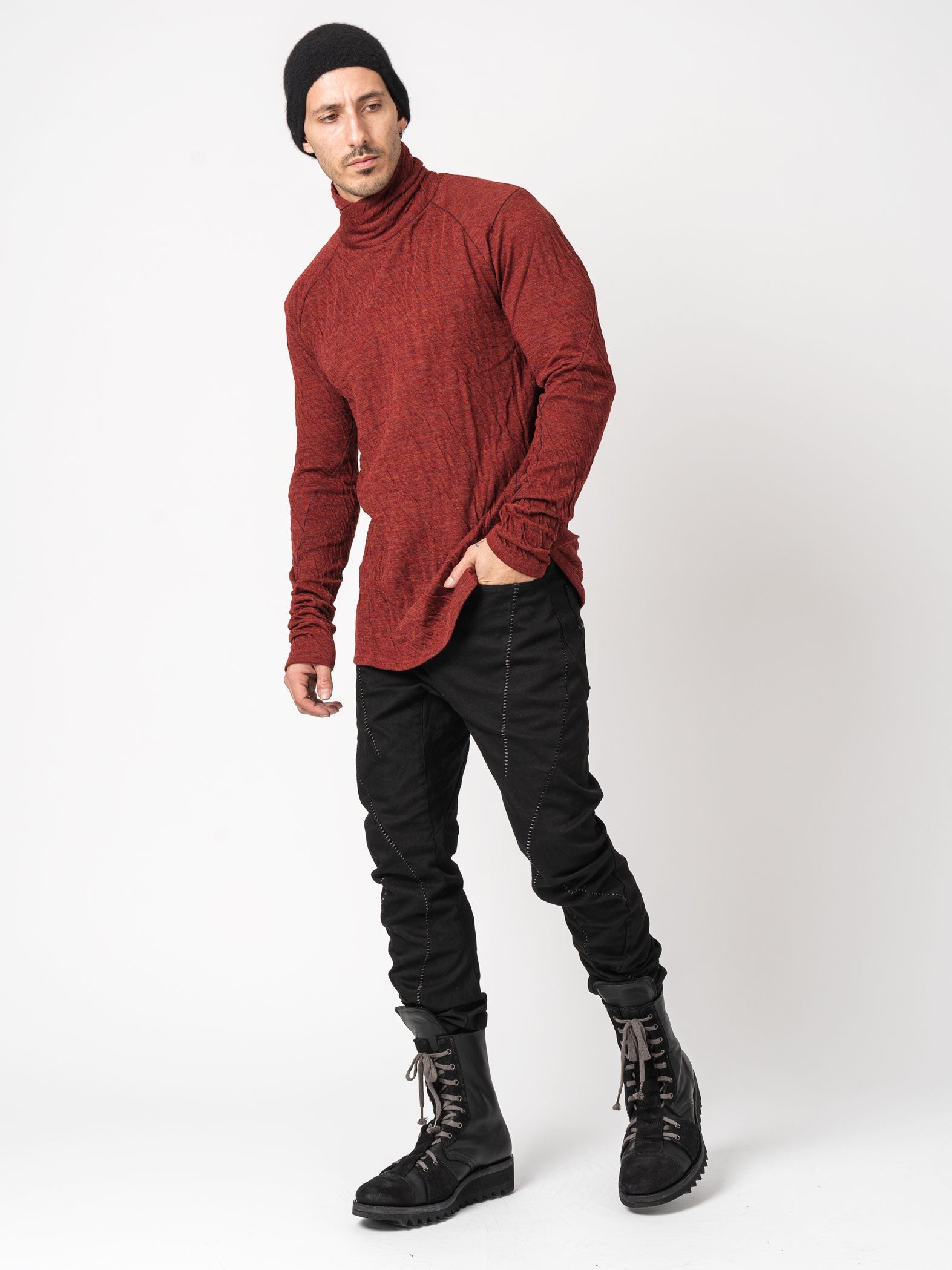 Double-Faced High-Neck Long Sleeve T-Shirt