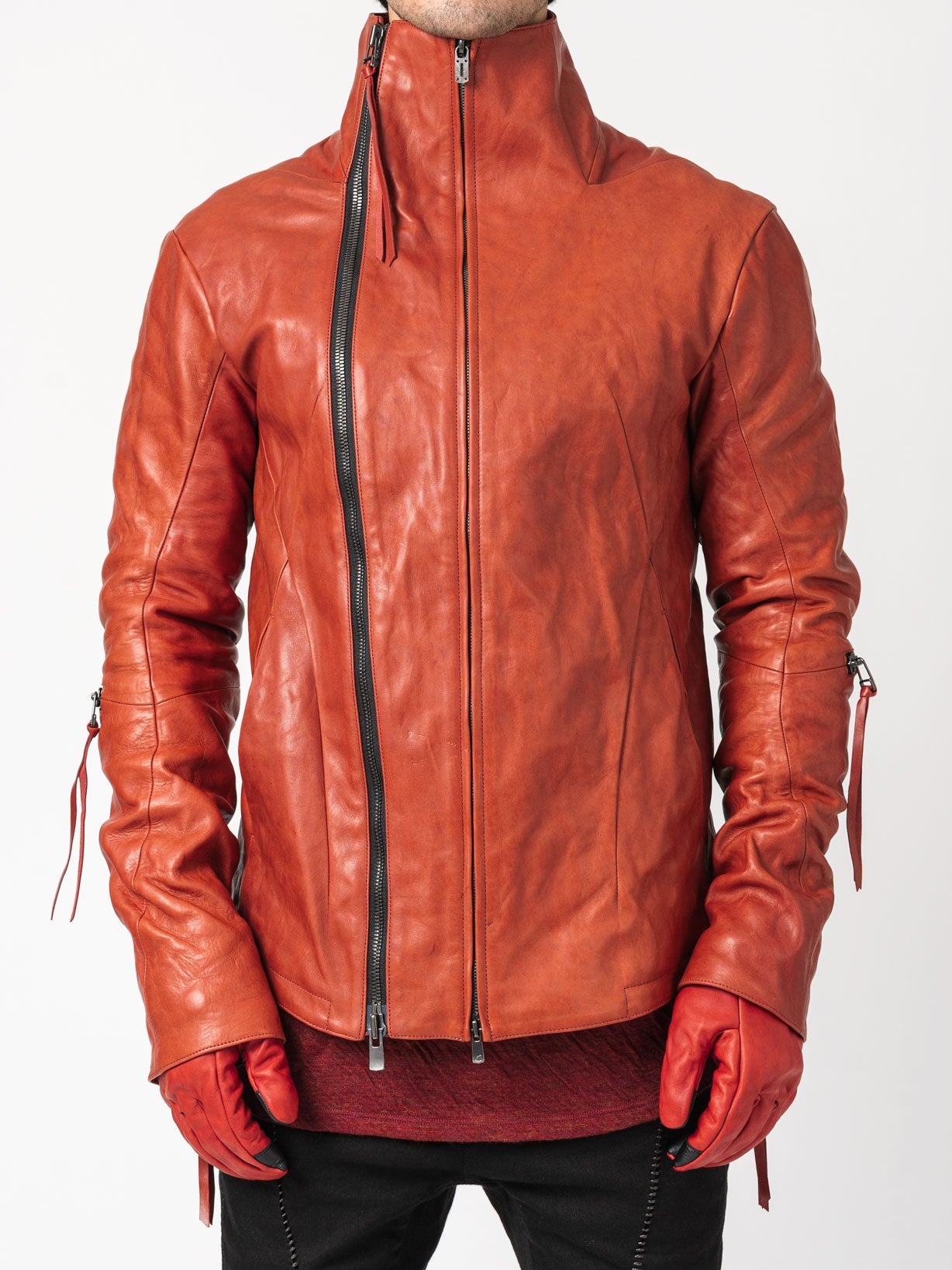 Leather Dual-Zip High-Neck Jacket