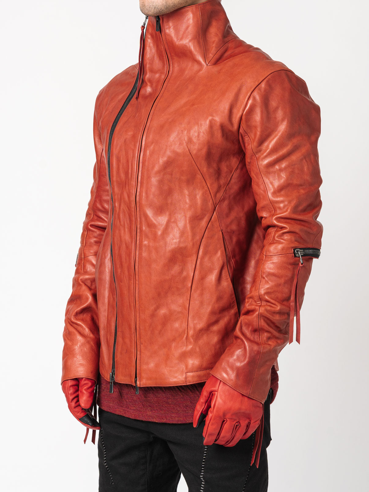 Leather Dual-Zip High-Neck Jacket