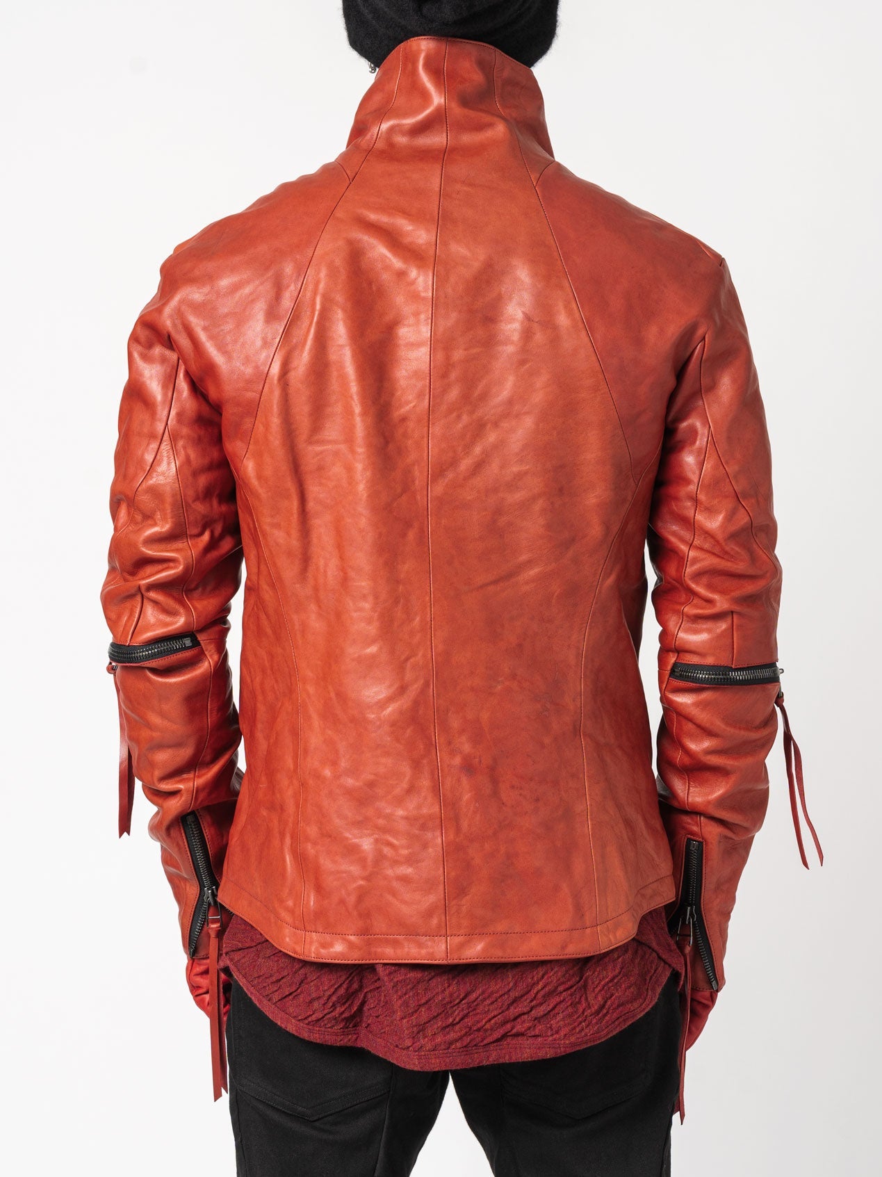 Leather Dual-Zip High-Neck Jacket