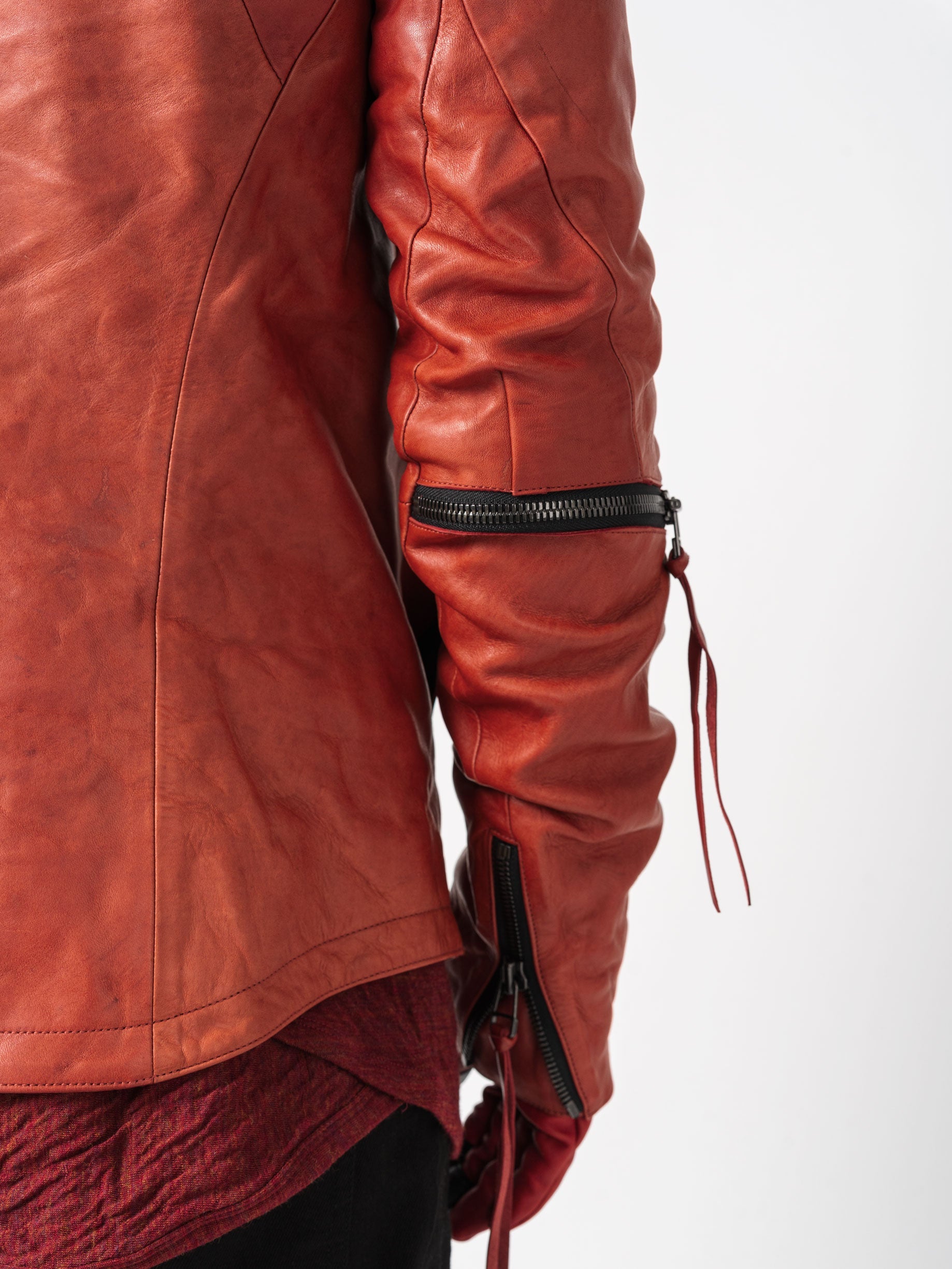 Leather Dual-Zip High-Neck Jacket