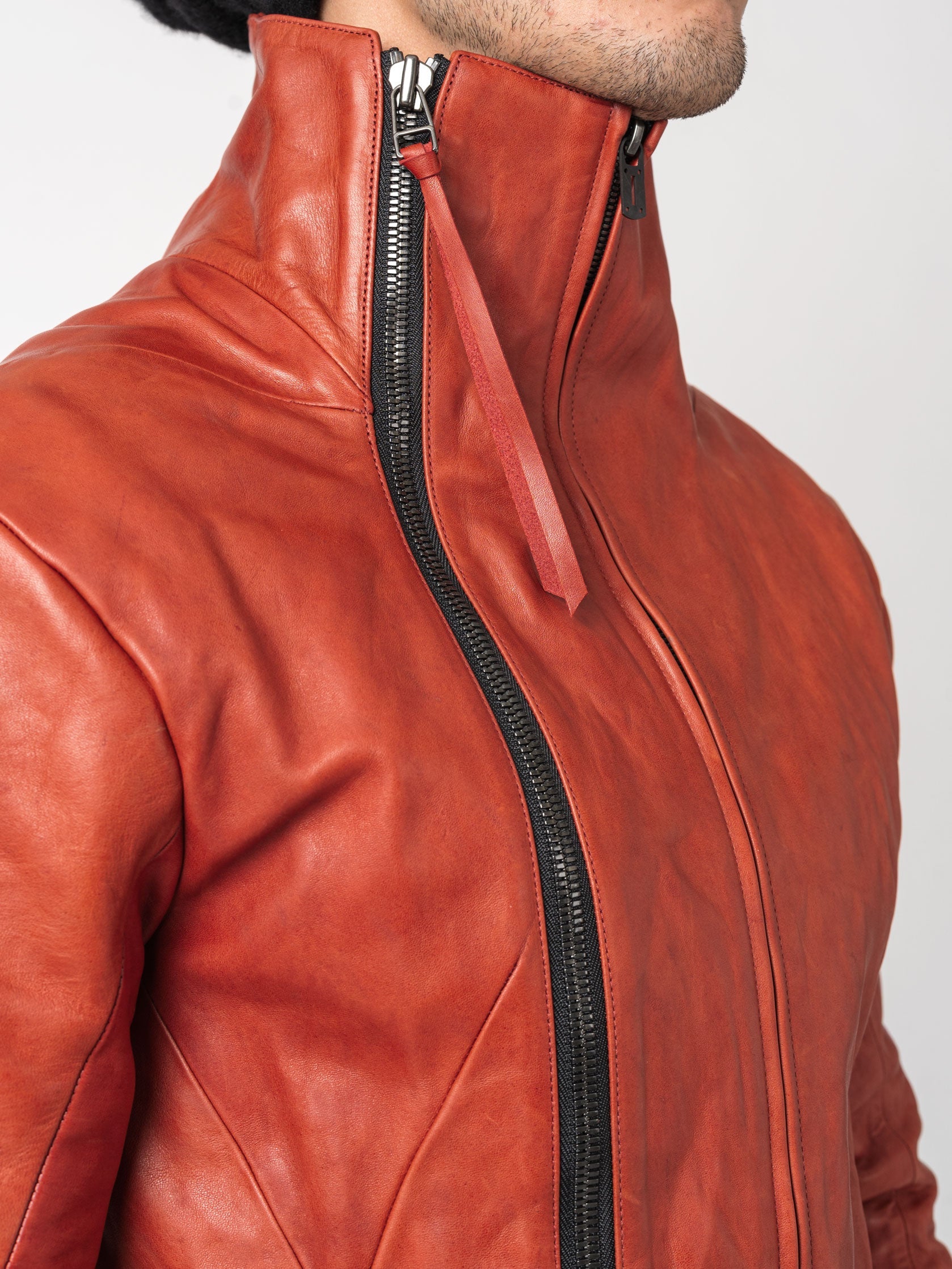 Leather Dual-Zip High-Neck Jacket