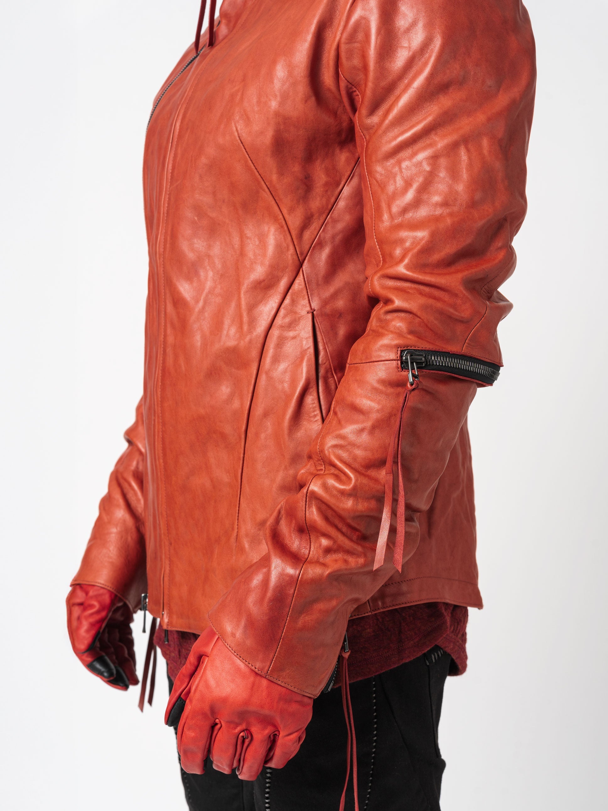 Leather Dual-Zip High-Neck Jacket