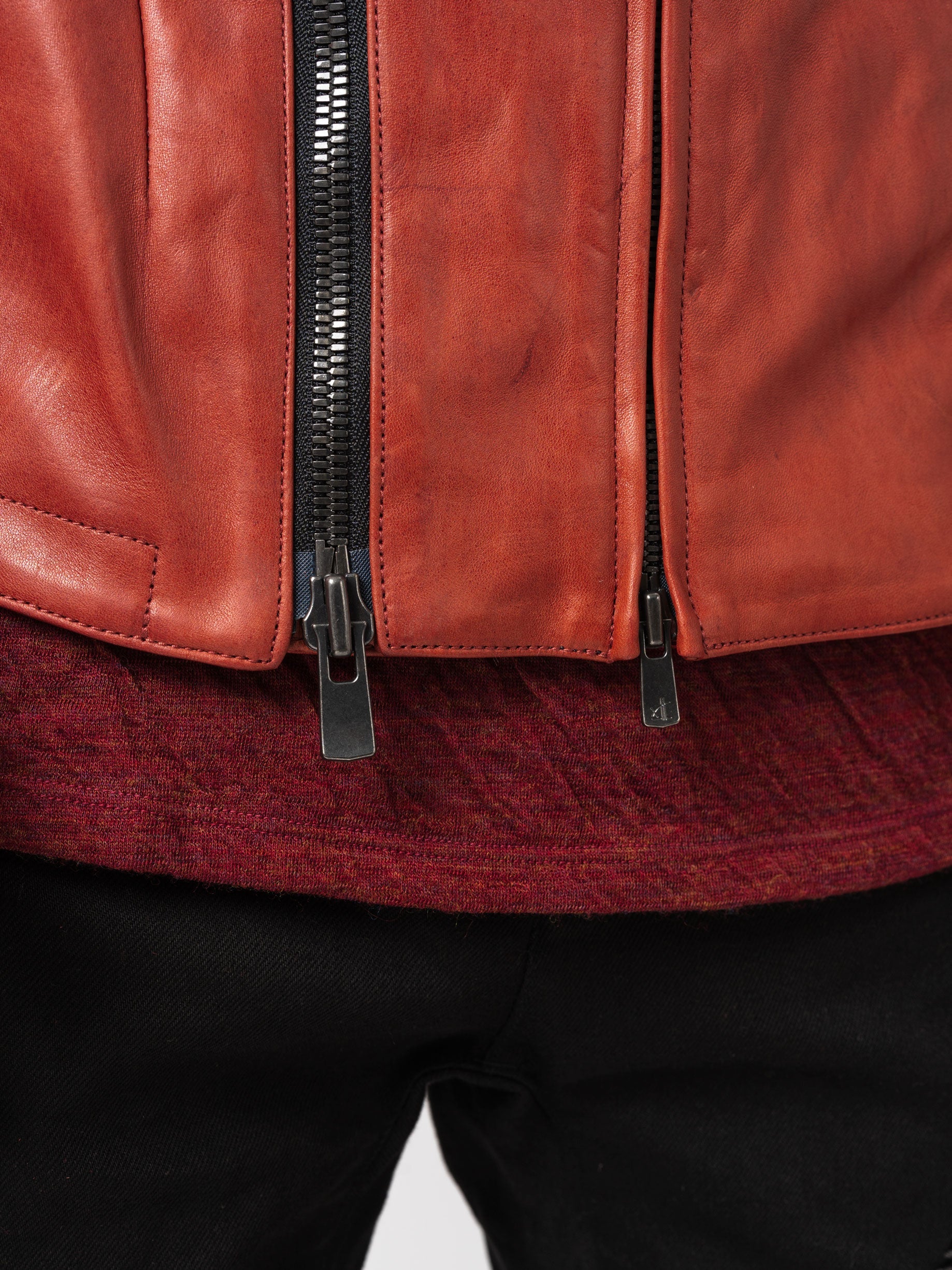 Leather Dual-Zip High-Neck Jacket