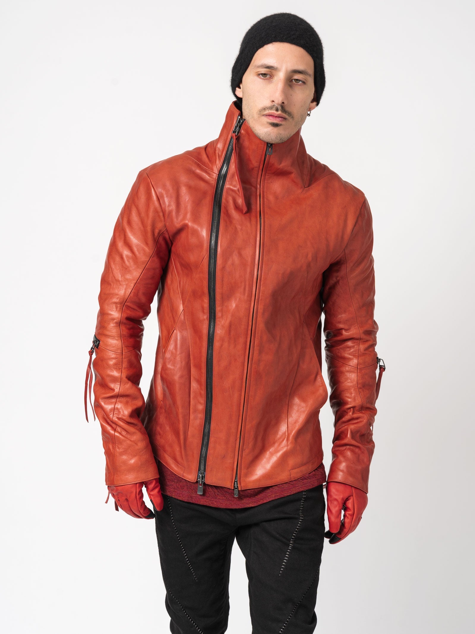 Leather Dual-Zip High-Neck Jacket