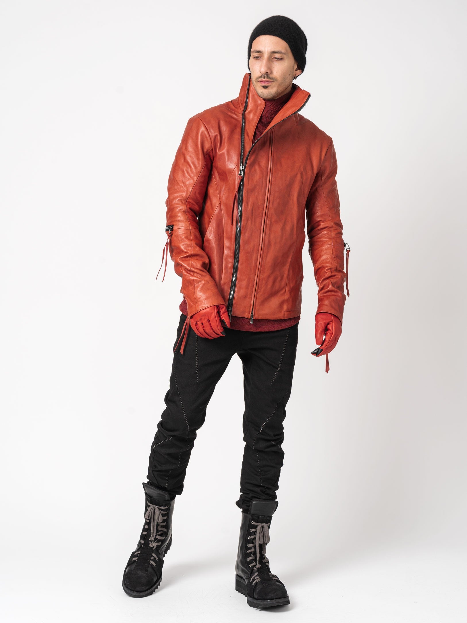 Leather Dual-Zip High-Neck Jacket