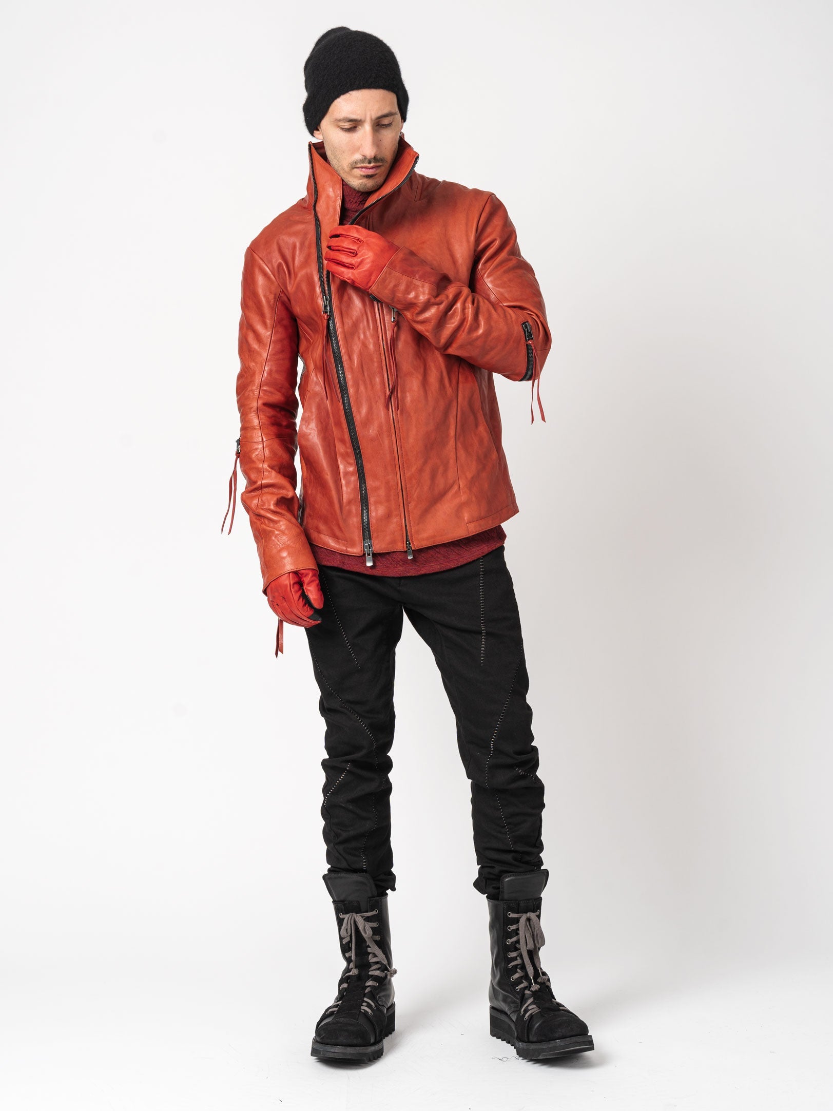 Leather Dual-Zip High-Neck Jacket