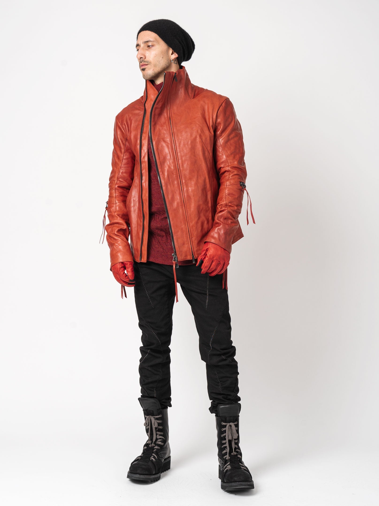 Leather Dual-Zip High-Neck Jacket