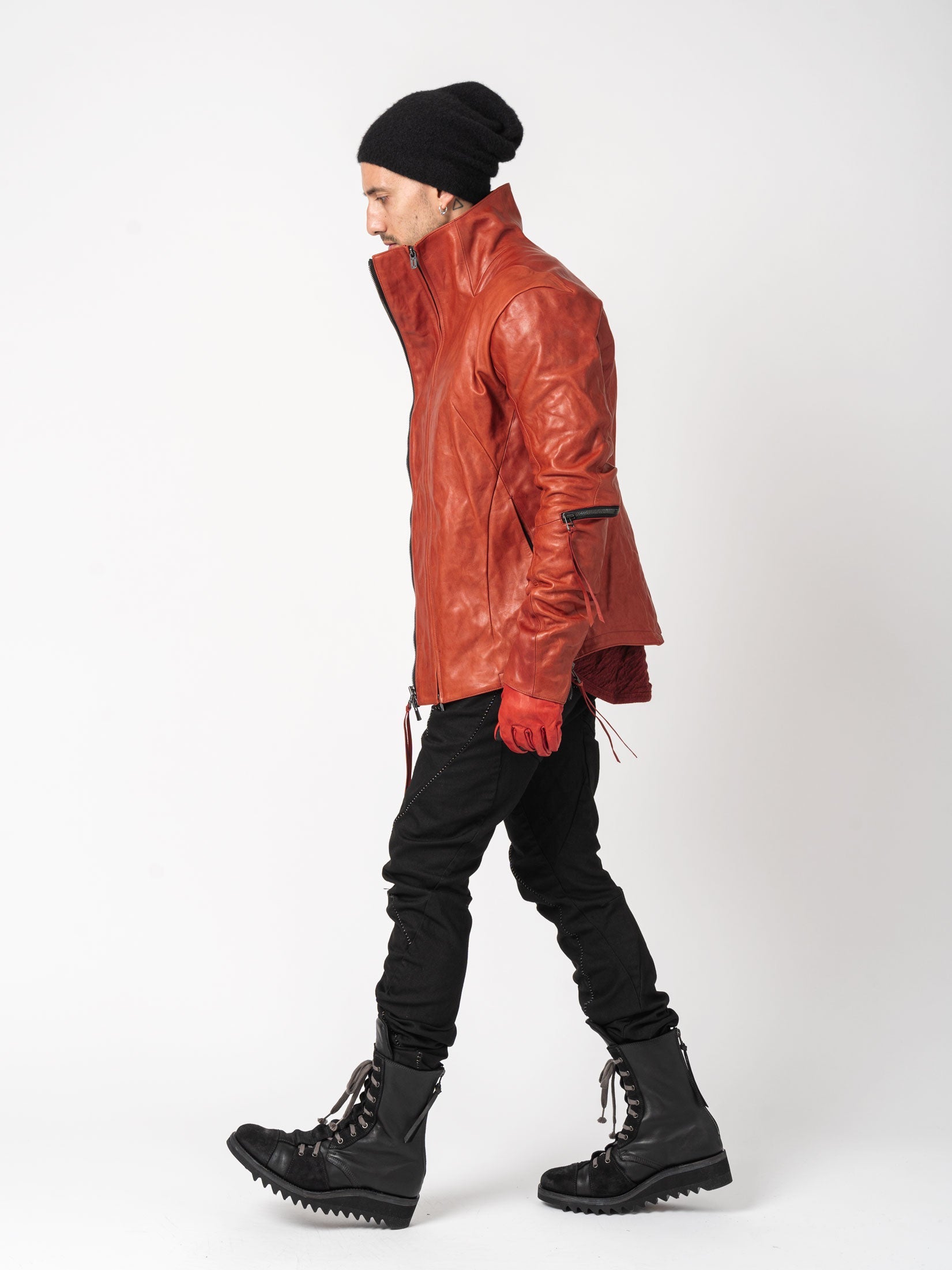 Leather Dual-Zip High-Neck Jacket