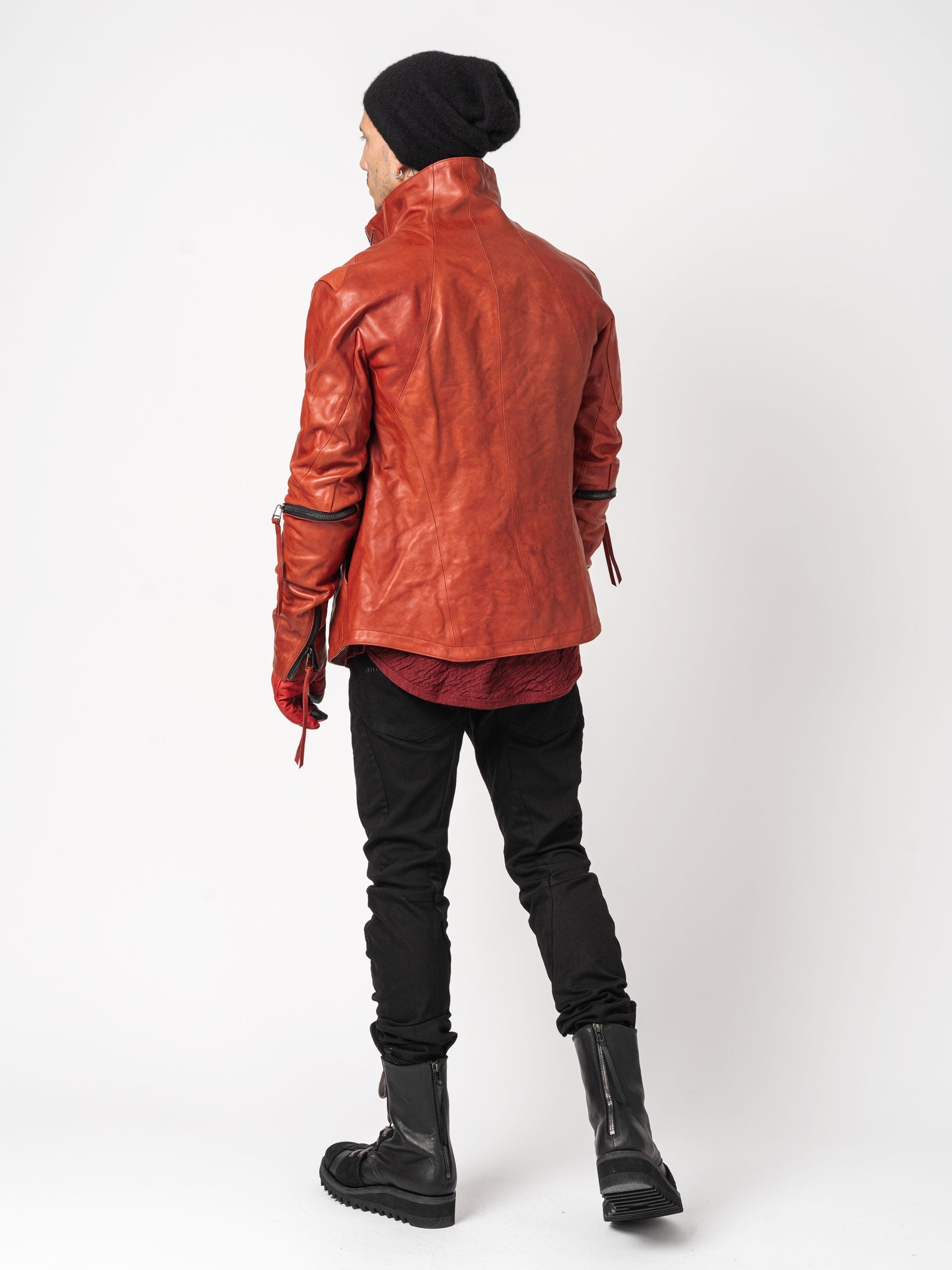 Leather Dual-Zip High-Neck Jacket