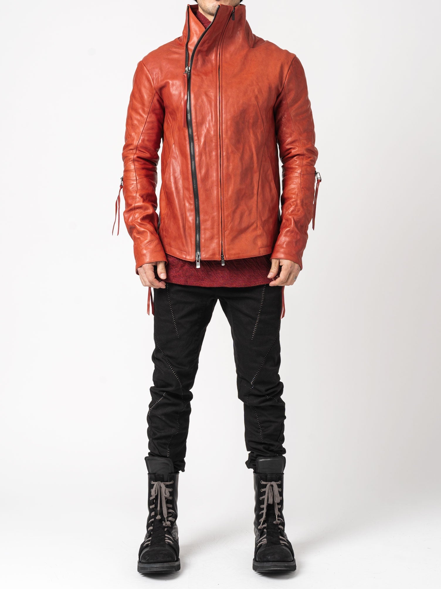 Leather Dual-Zip High-Neck Jacket