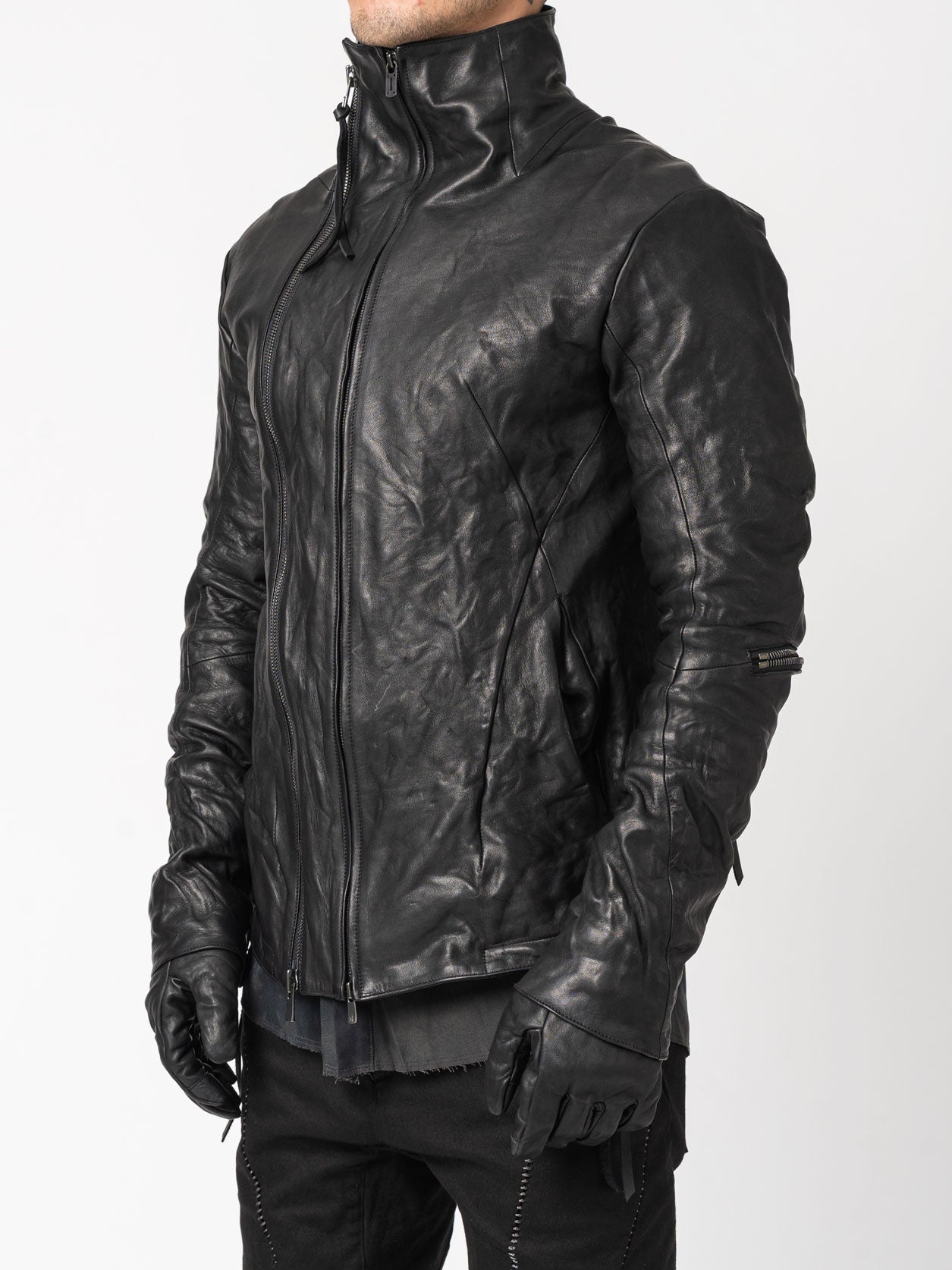 Leather Dual-Zip High-Neck Jacket