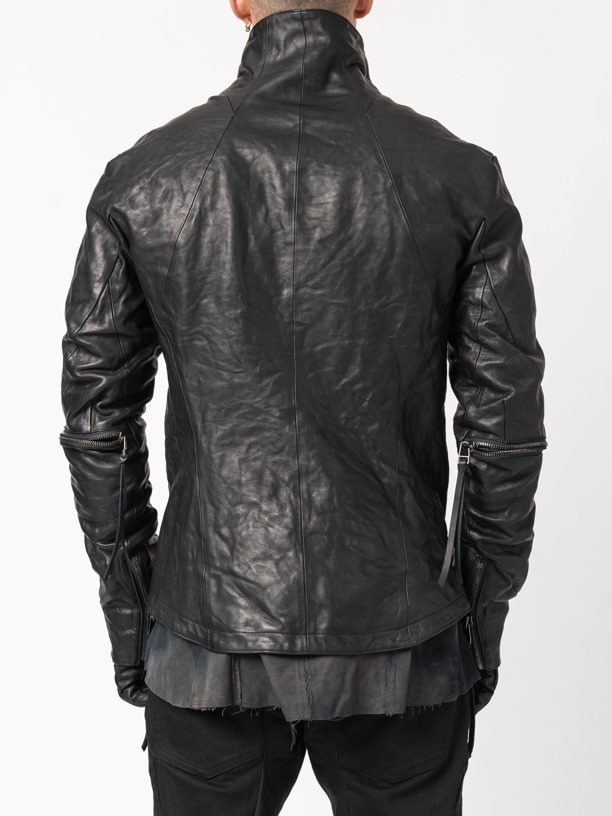 Leather Dual-Zip High-Neck Jacket