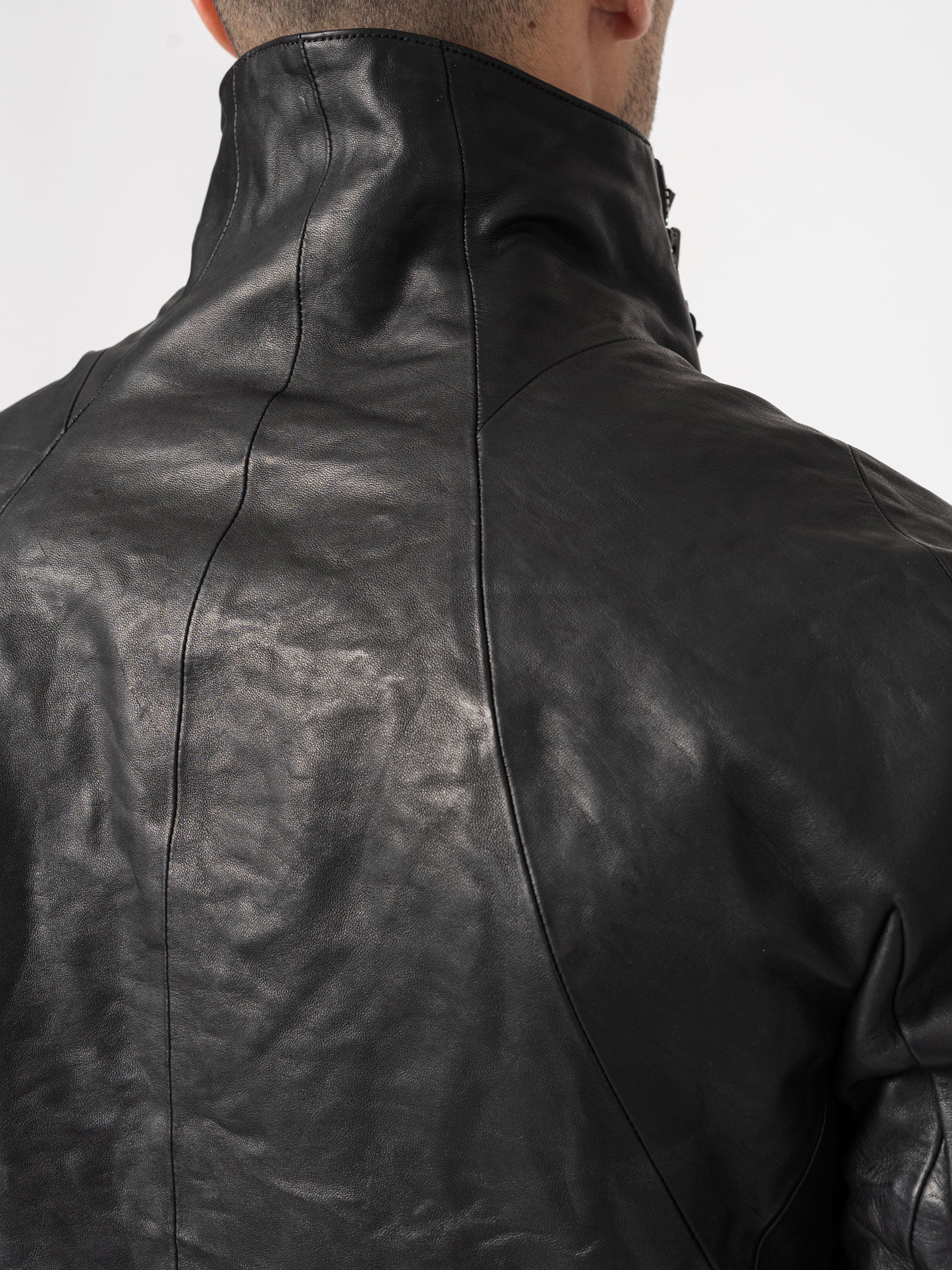 Leather Dual-Zip High-Neck Jacket