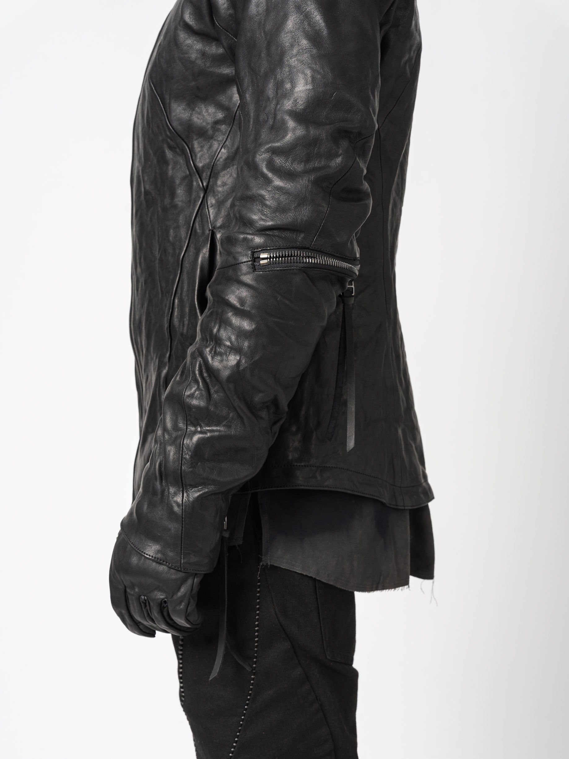 Leather Dual-Zip High-Neck Jacket