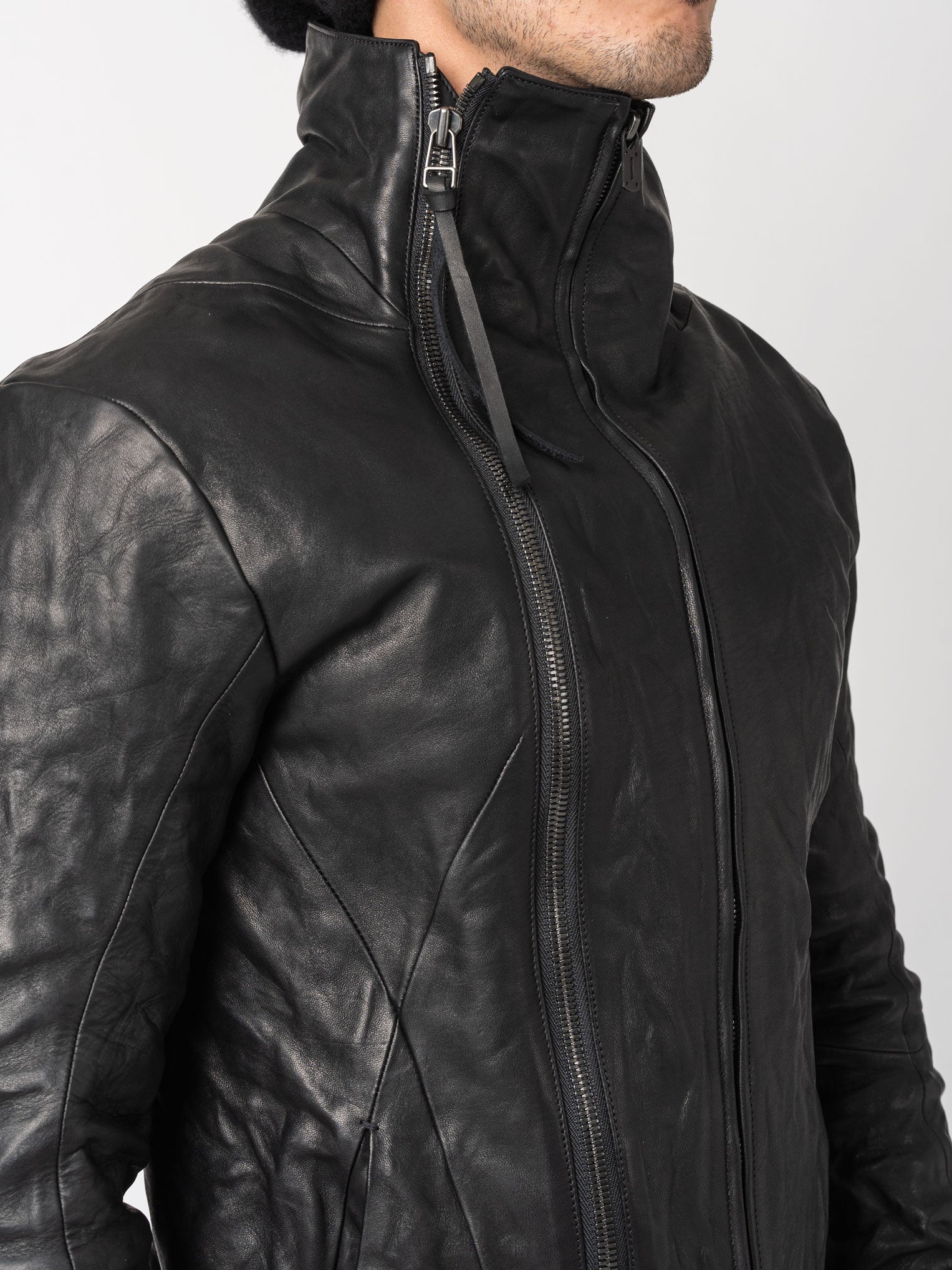 Leather Dual-Zip High-Neck Jacket