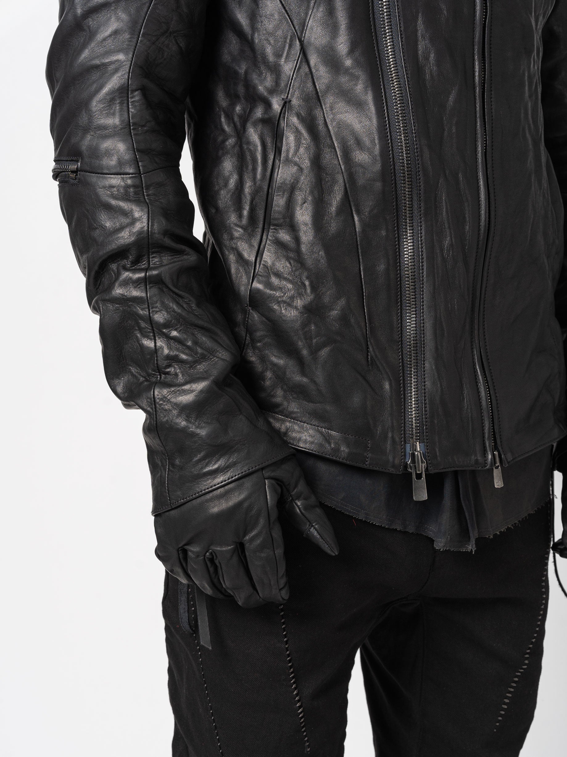 Leather Dual-Zip High-Neck Jacket