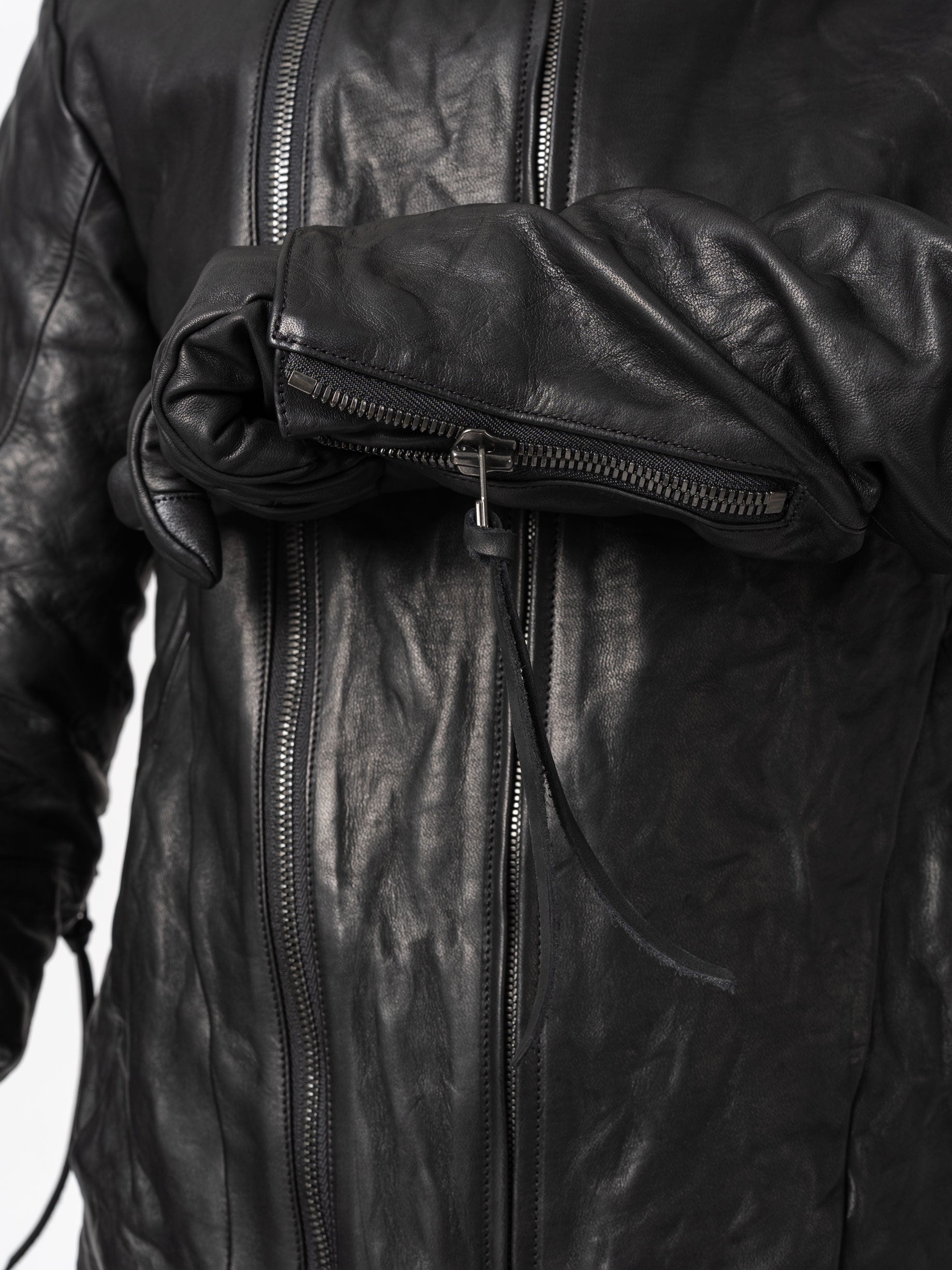 Leather Dual-Zip High-Neck Jacket