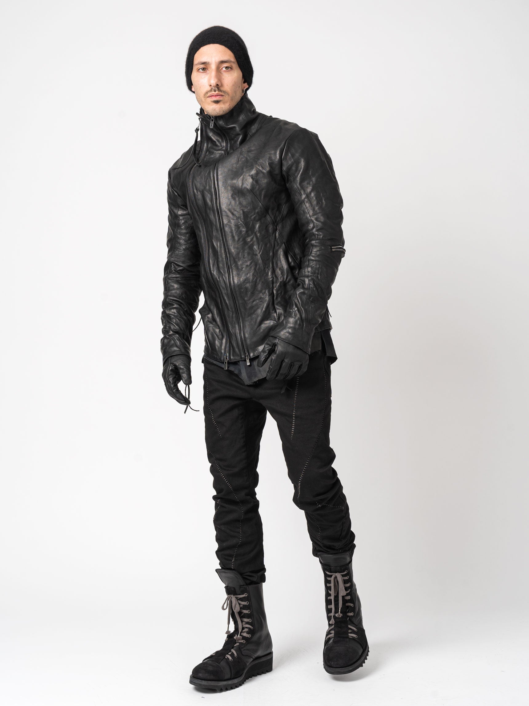 Leather Dual-Zip High-Neck Jacket