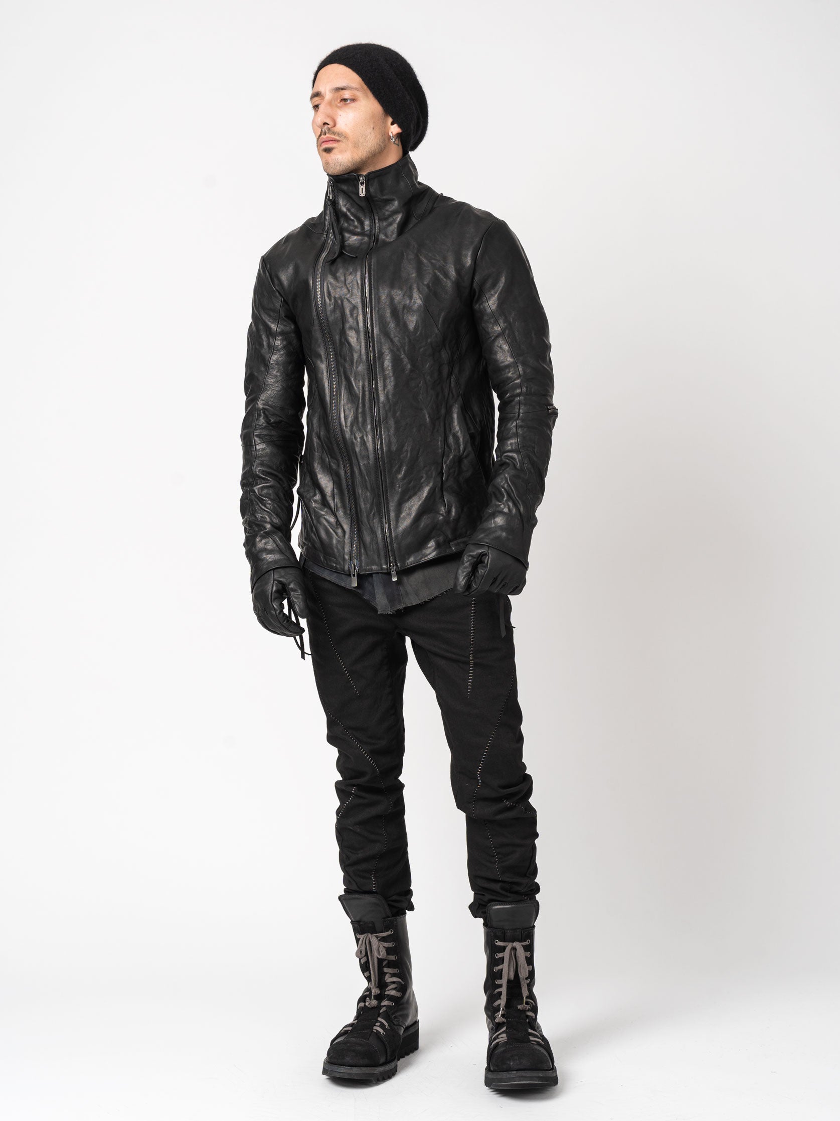 Leather Dual-Zip High-Neck Jacket