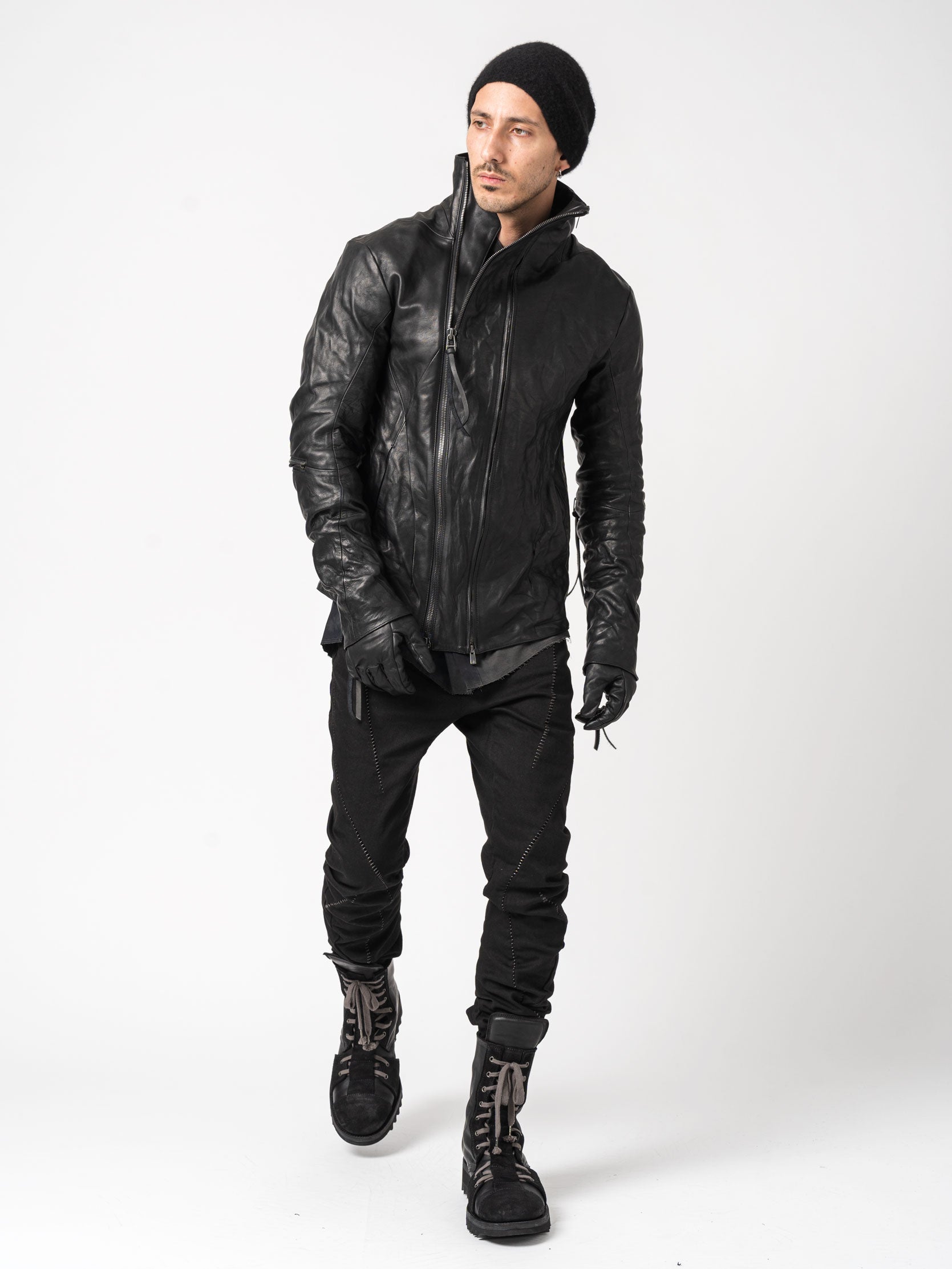 Leather Dual-Zip High-Neck Jacket