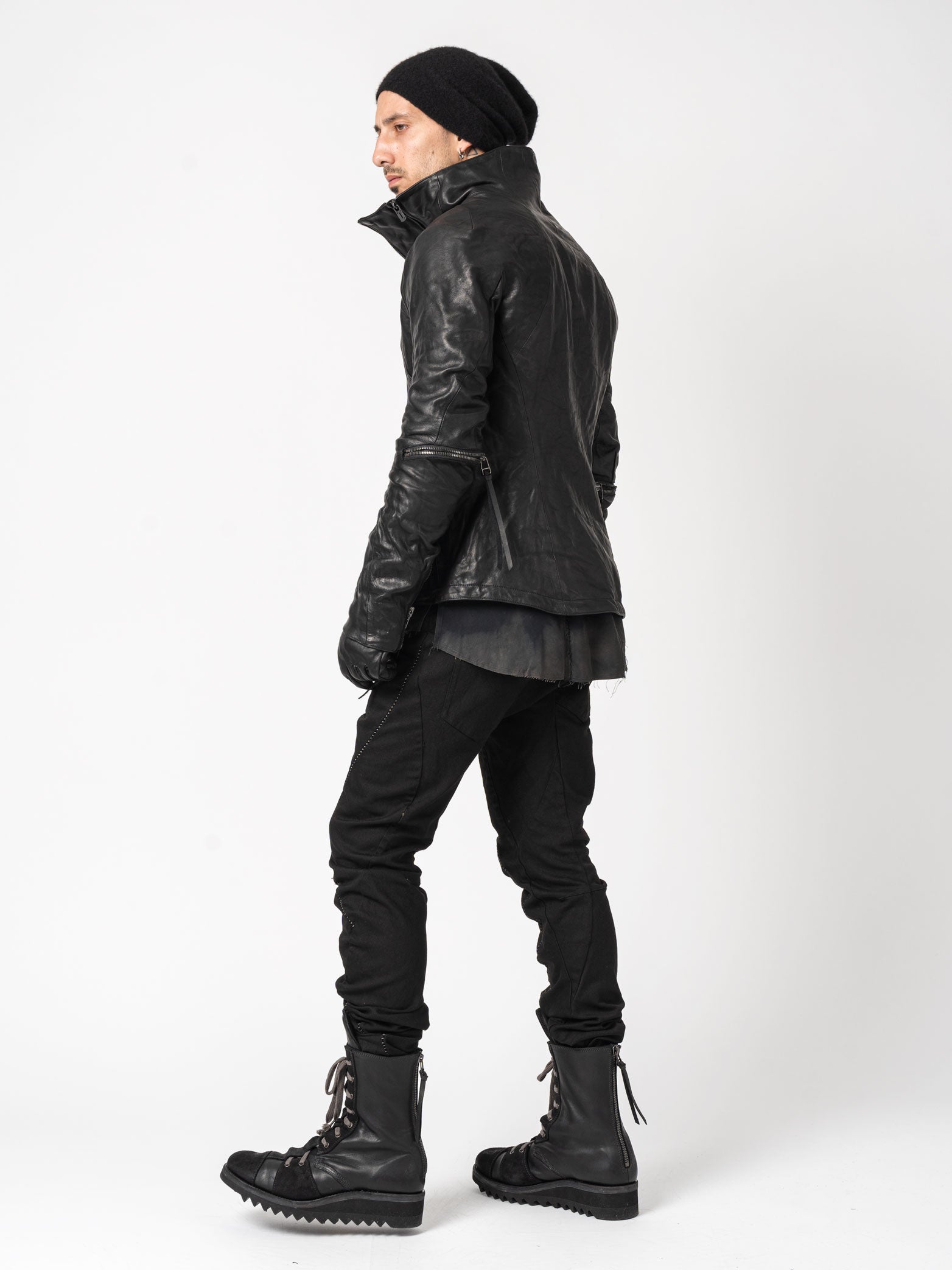 Leather Dual-Zip High-Neck Jacket