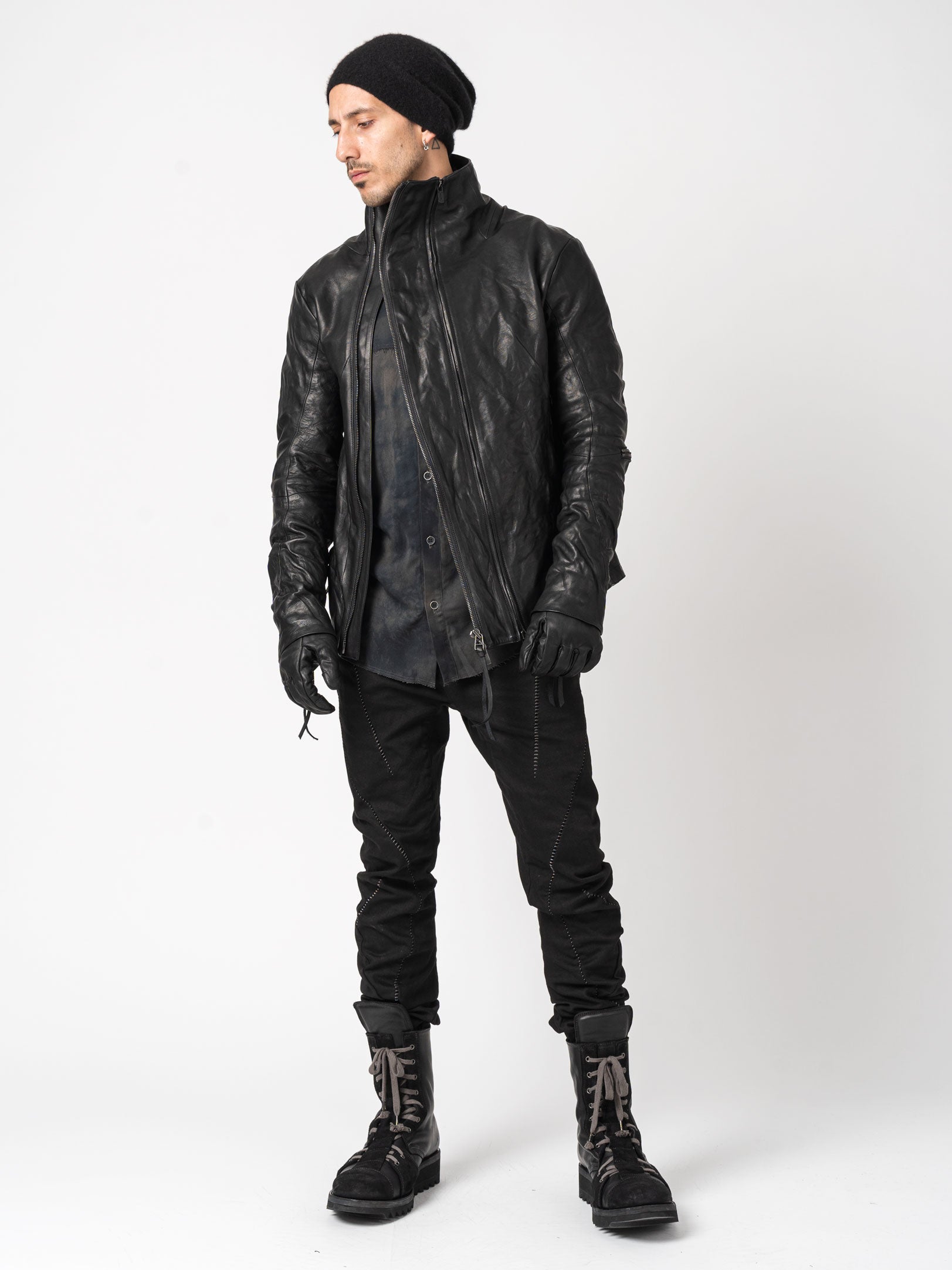 Leather Dual-Zip High-Neck Jacket