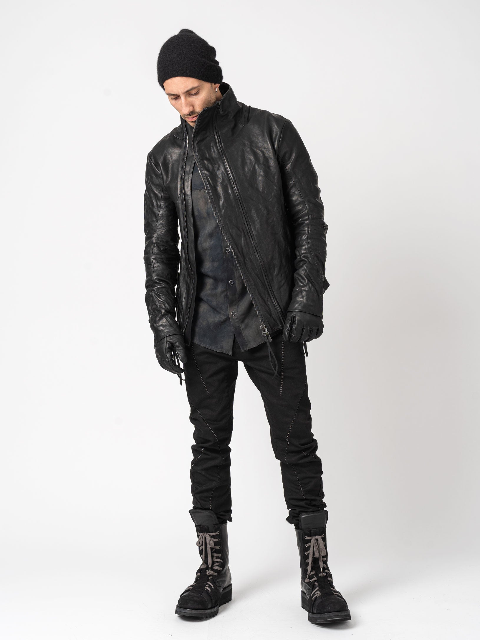 Leather Dual-Zip High-Neck Jacket