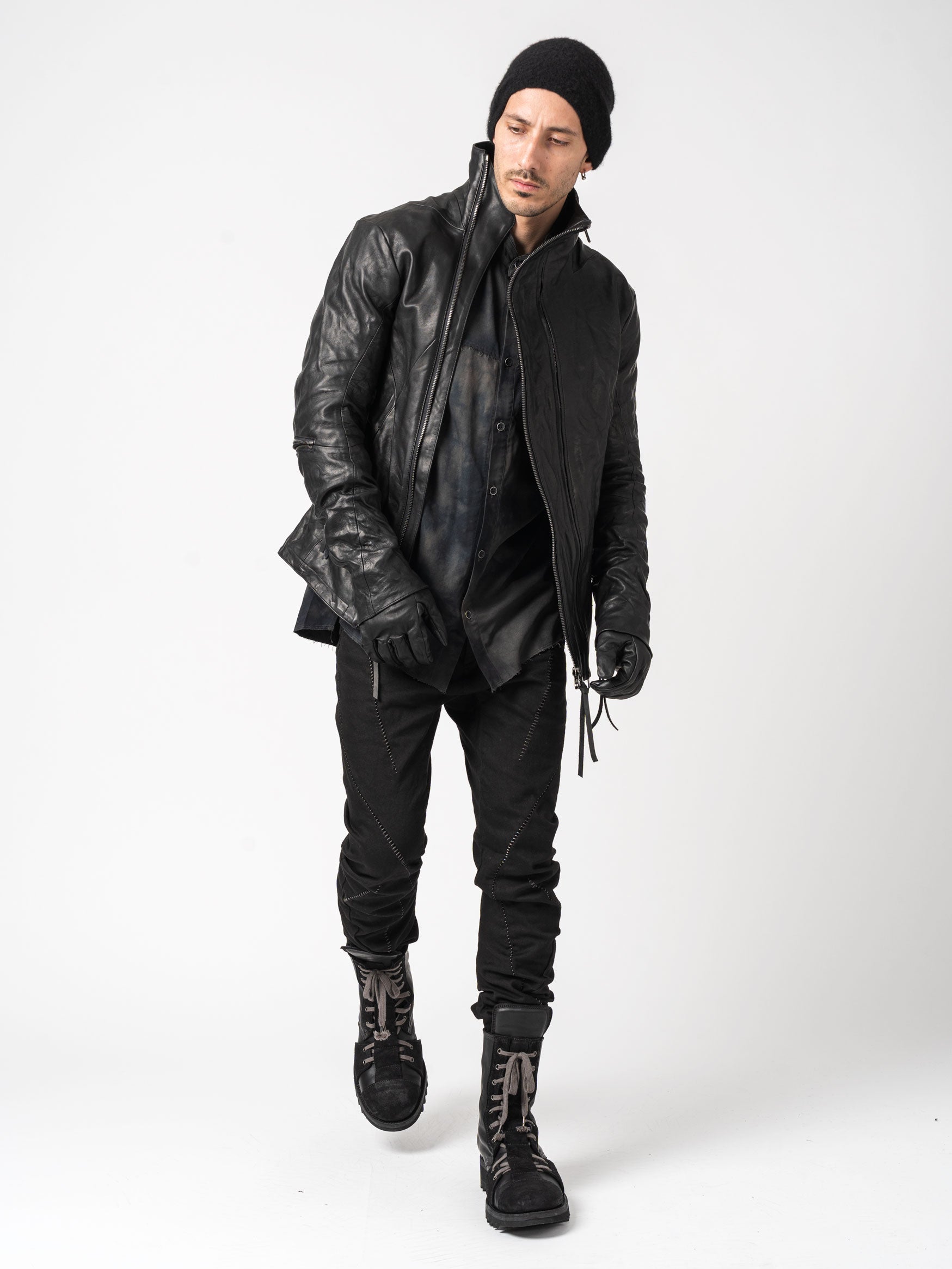 Leather Dual-Zip High-Neck Jacket