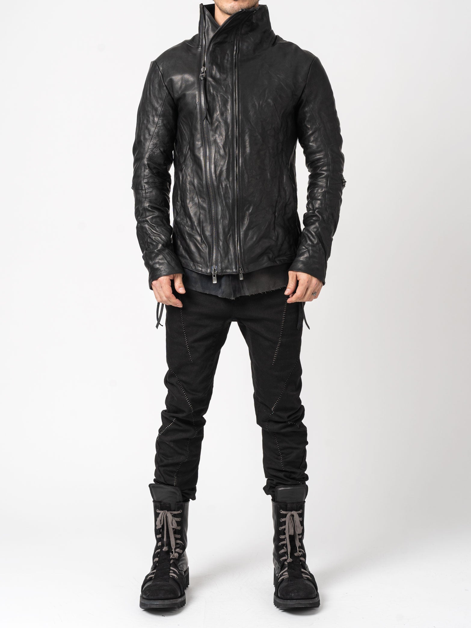 Leather Dual-Zip High-Neck Jacket