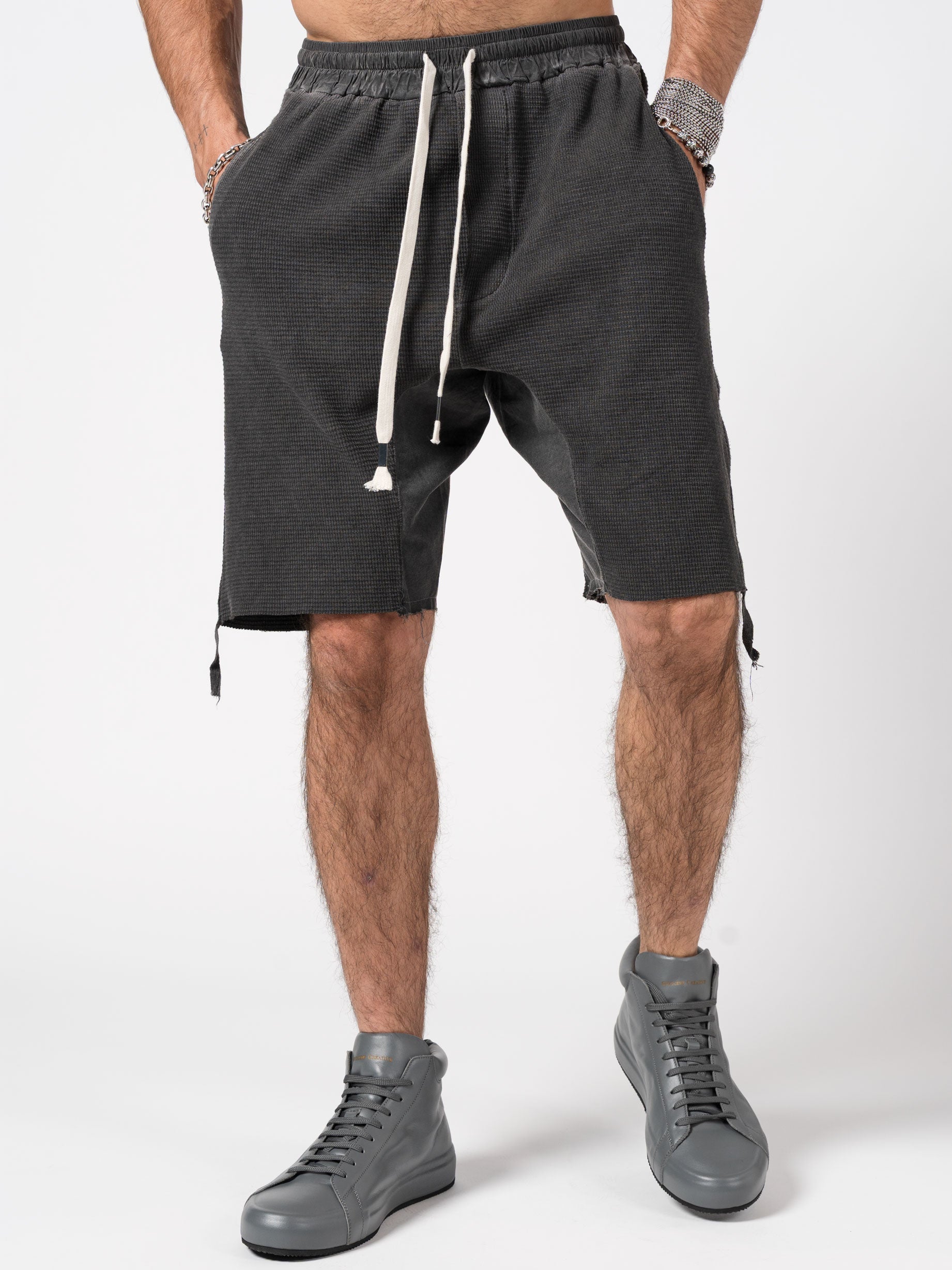 Textured Drop-Crotch Shorts